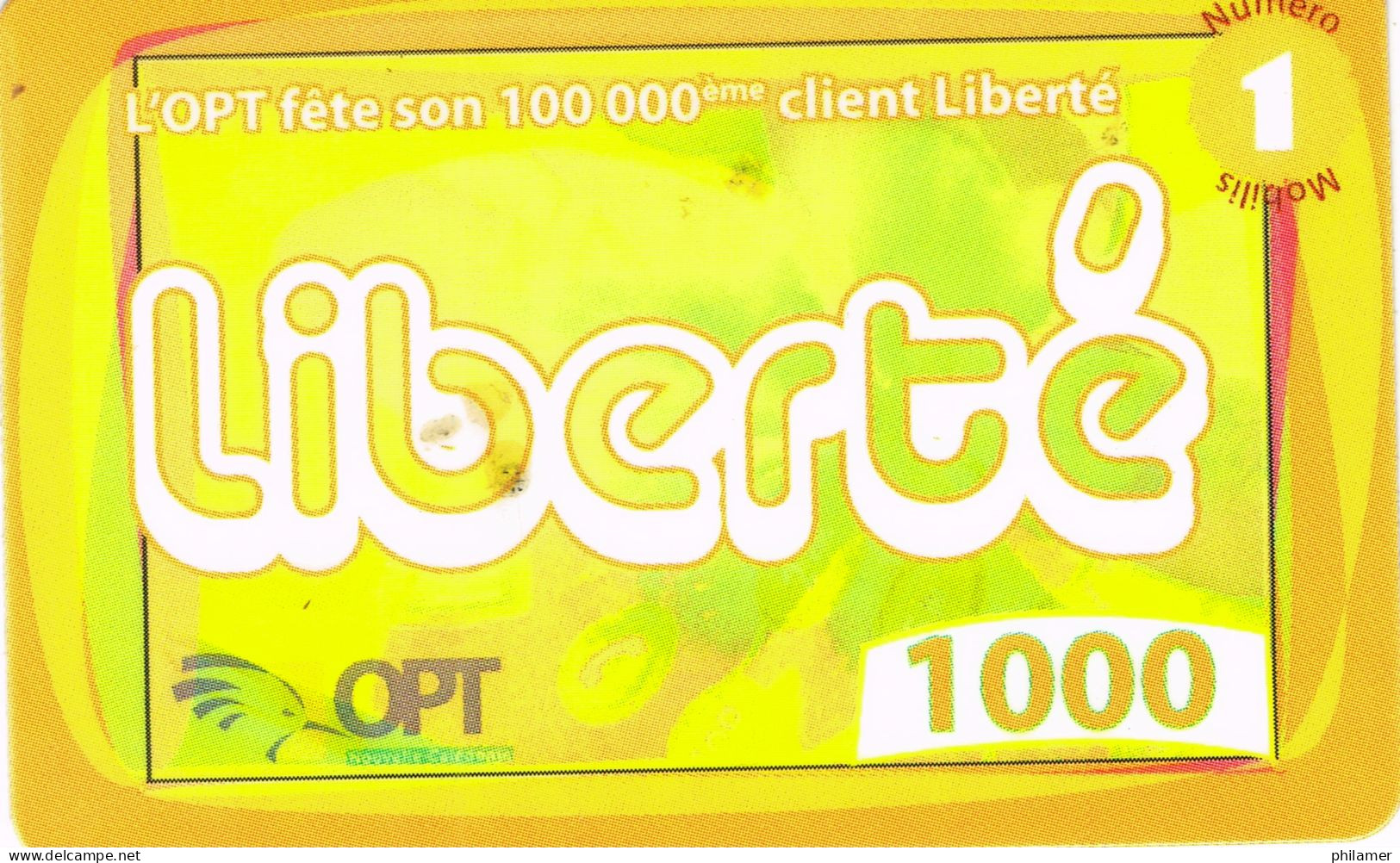 NOUVELLE CALEDONIE NEW CALEDONIA Telecarte Phonecard Prepayee Prepaid Liberte 1000 F 100000 Client Mobi Ja Ex. 2008 UT B - Nueva Caledonia