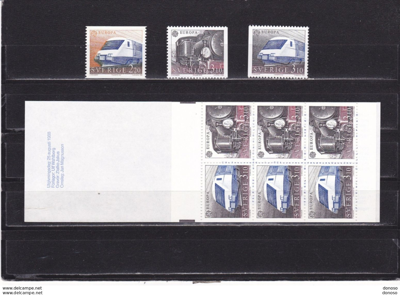 SUEDE 1988 TRAINS EUROPA Yvert 1477-1479 + CARNET, MIchel 1501-1503 NEUF** MNH Cote :yv 14,50 Euros - Neufs