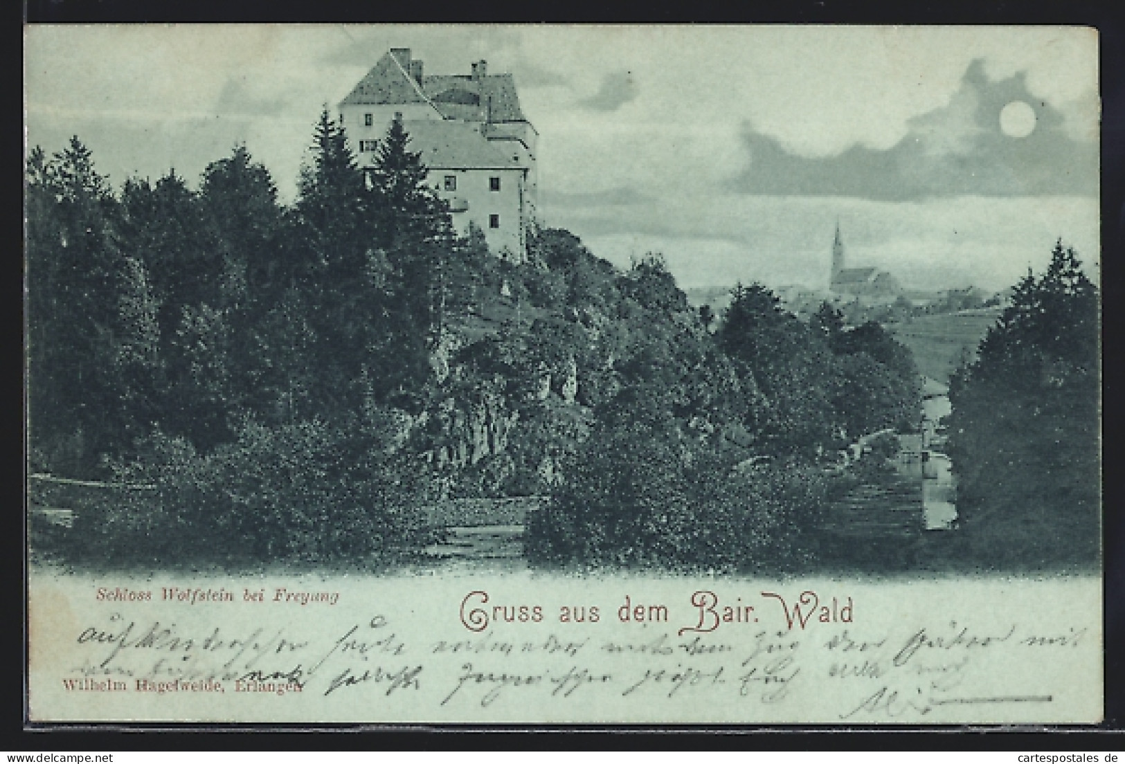 Mondschein-AK Freyung /Bair. Wald, Das Schloss Wolfstein  - Freyung