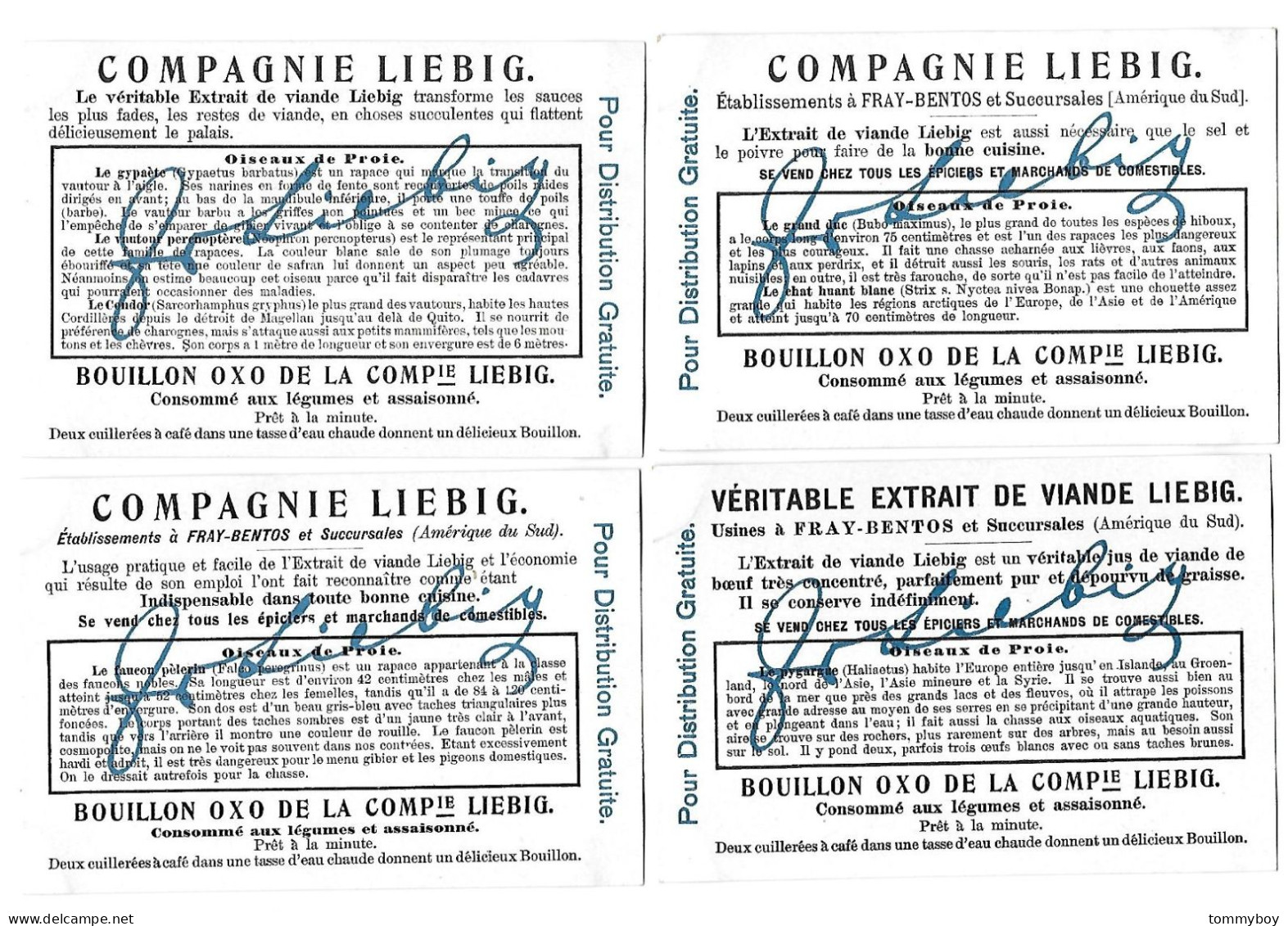 S 872, Liebig 6 Cards, Oiseaux De Proie (small Damage In Corners) - Liebig