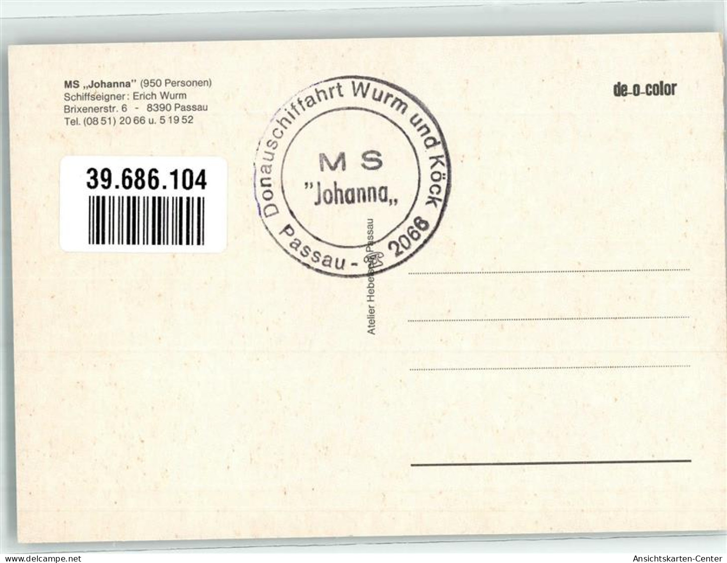 39686104 - Donauschiffe MS Johanna  + Bordstempel - Koopvaardij