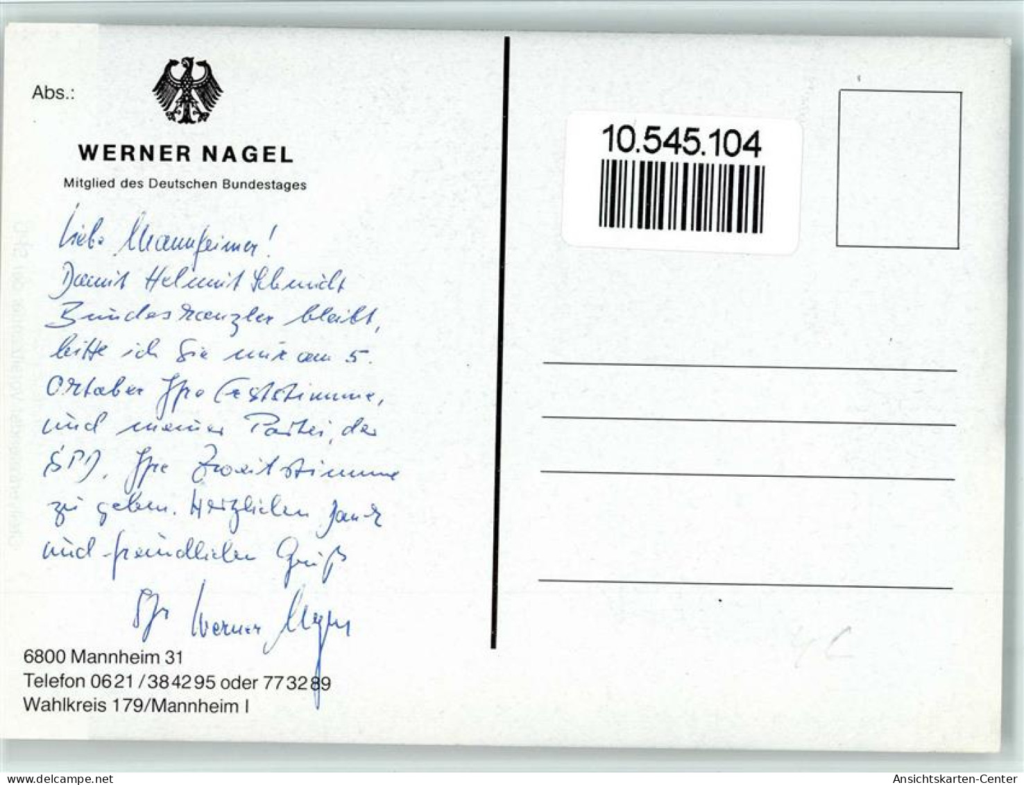 10545104 - Politiker Werner Nagel, Mitglied Des - Personnages