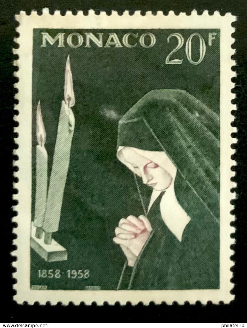 1958 MONACO N 499 CENTENAIRE DES APPARITIONS DE LOURDES BERNADETTE EN PRIERE - Ungebraucht