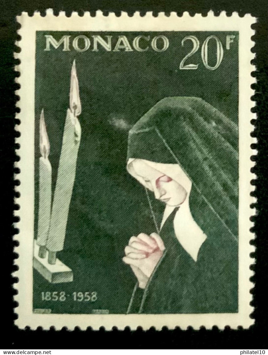 1958 MONACO N 499 CENTENAIRE DES APPARITIONS DE LOURDES BERNADETTE EN PRIERE - Neufs