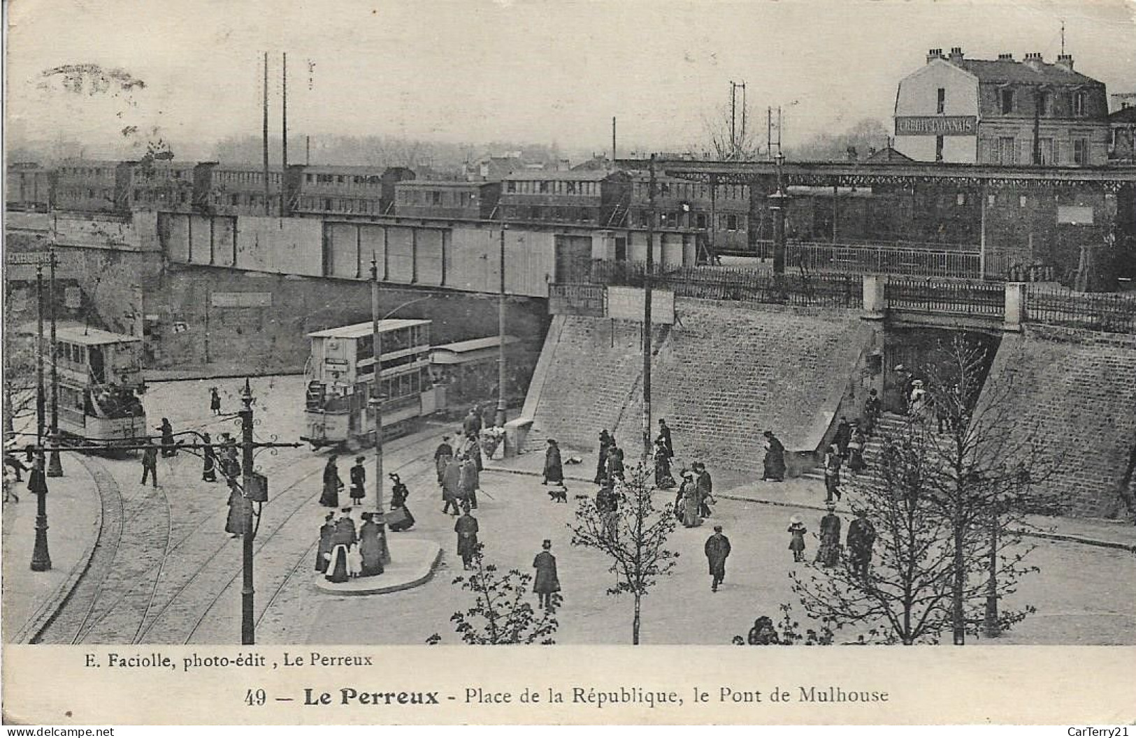 94. LE PERREUX. PLACE DE LA REPUBLIQUE. LE PONT DE MULHOUSE. TRAM ANCIEN. 1912. - Le Perreux Sur Marne