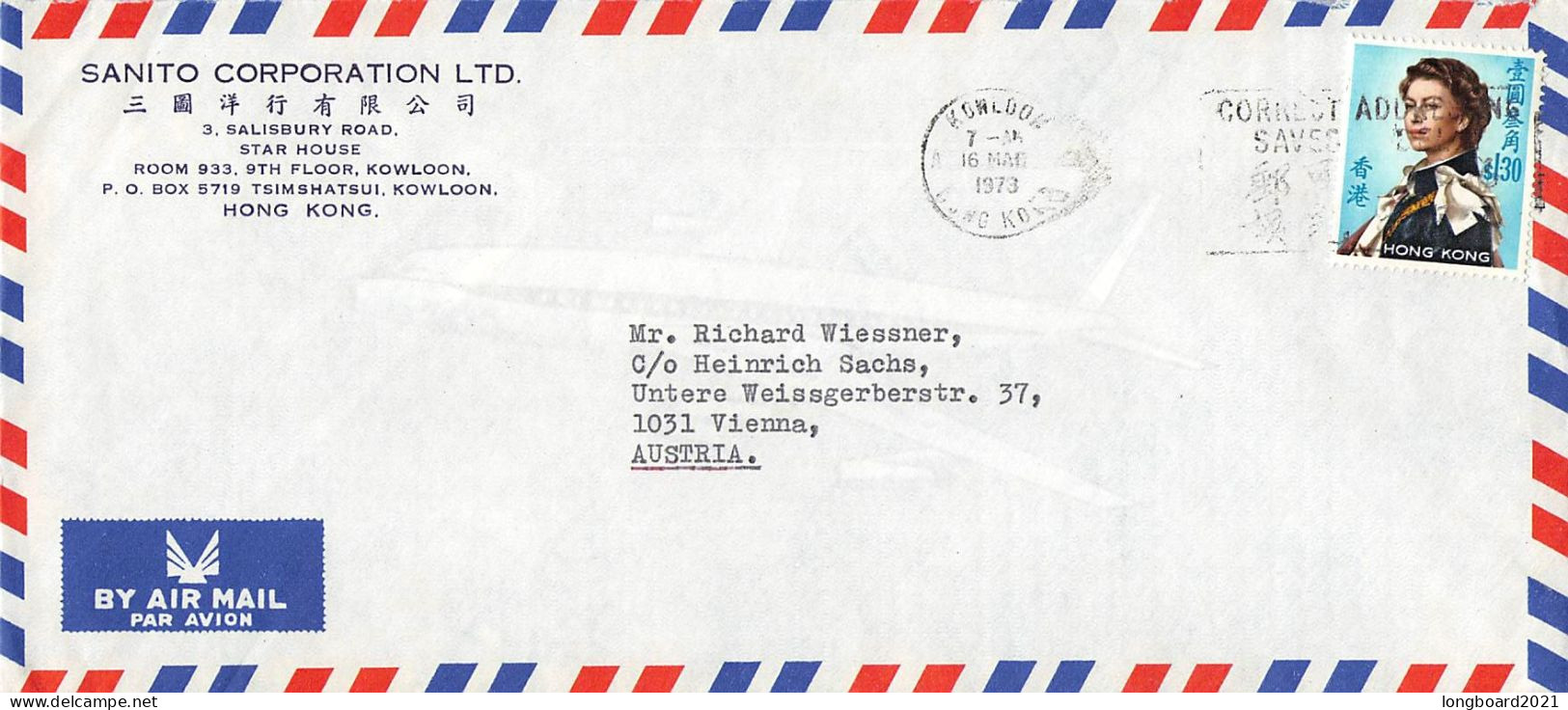 HONG KONG - AIR MAIL 1973 - WIEN/AT / 6272 - Lettres & Documents