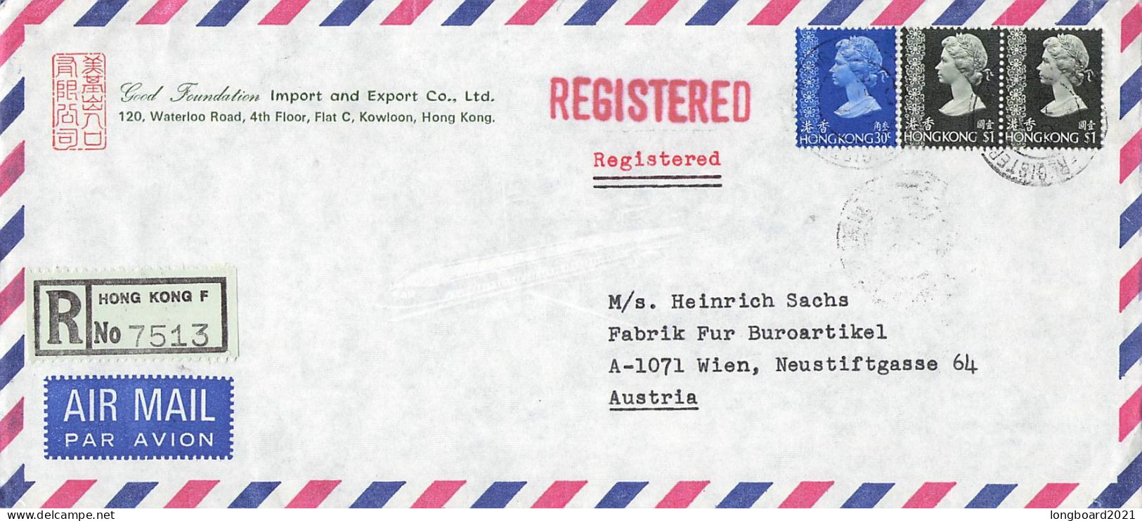 HONG KONG - AIR MAIL 1975 - WIEN/AT / 6274 - Brieven En Documenten