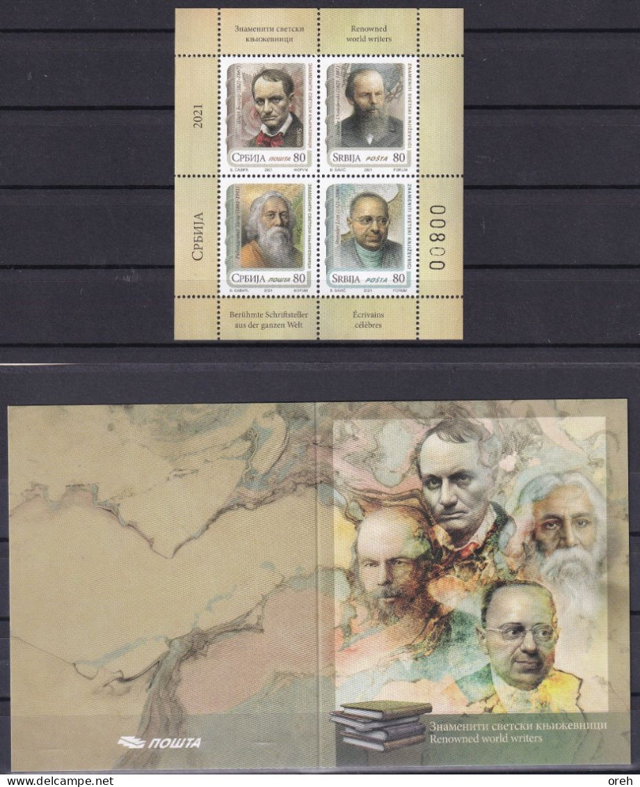 SERBIA 2021,RENOWNED WORLD WRITERS,Baudelaire France,Dostoevsky Russia,Rabindranath Tagore India,Lem Poland,BOOKLET,MNH - Serbie