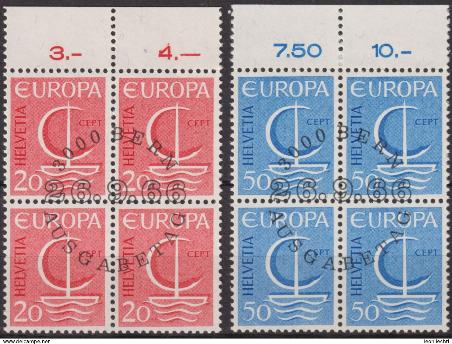 1966 Schweiz ° Mi:CH  843+844, Yt:CH 776+777, Zum:CH 443+444, Europa (C.E.P.T.) 1966 - Schiff (° ET) - Oblitérés