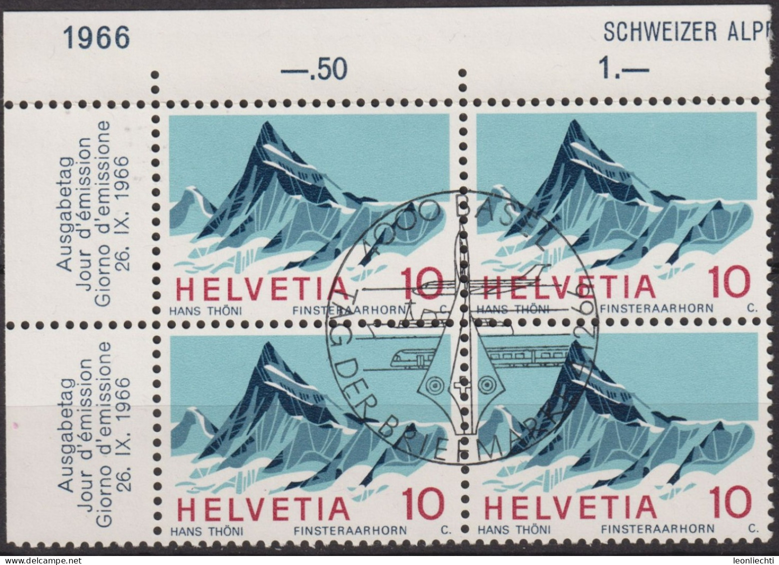 1966 Schweiz ° Mi:CH 842, Yt:CH 775, Zum:CH 445, Finsteraarhorn Mountain (° Tag Der Briefmarken Basel) - Oblitérés