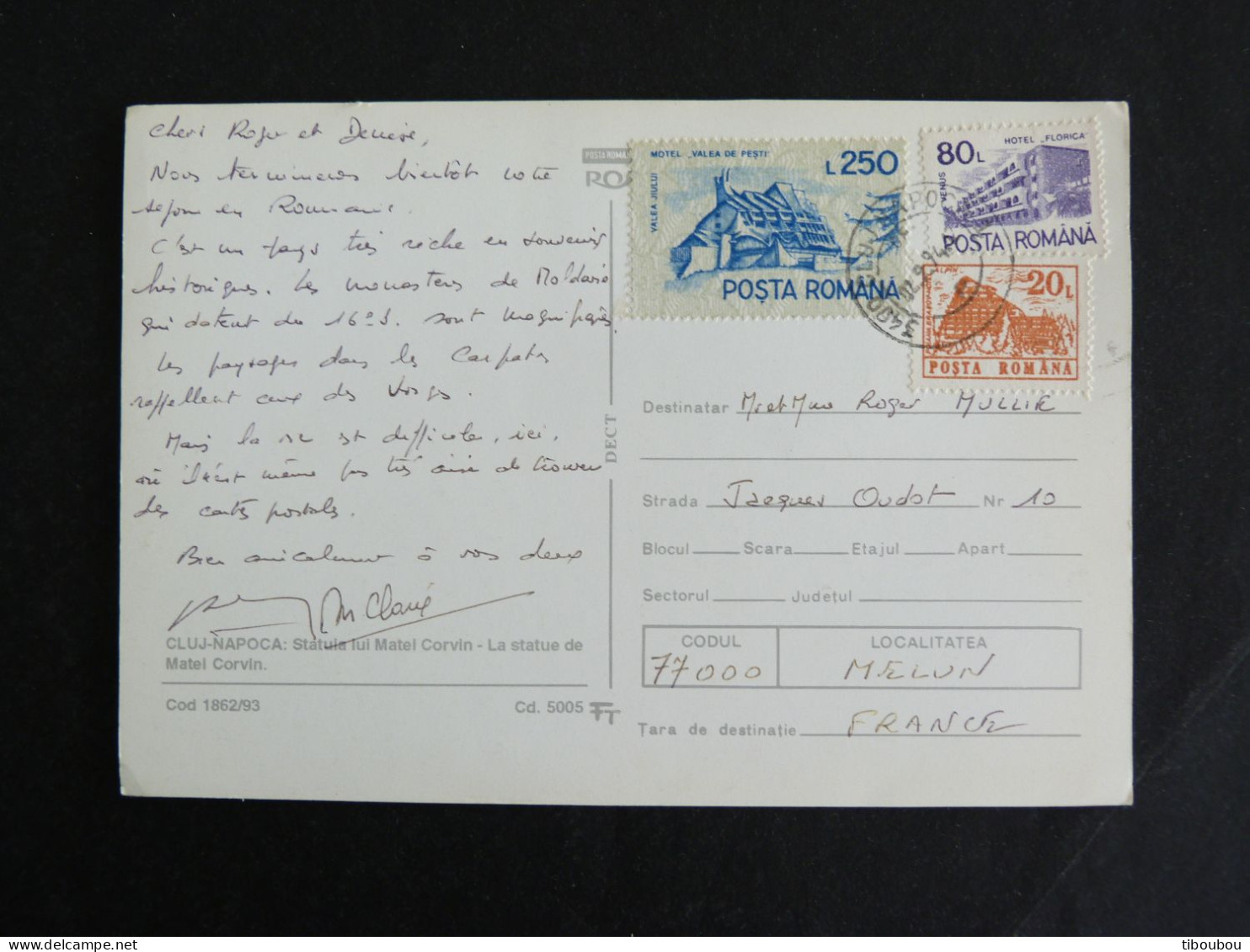 ROUMANIE ROMANIA ROMANA AVEC YT 3973 3976 3976C AUBERGE HOTEL - CLUJ NAPOCA STATUE MATEL CORVIN - Cartas & Documentos