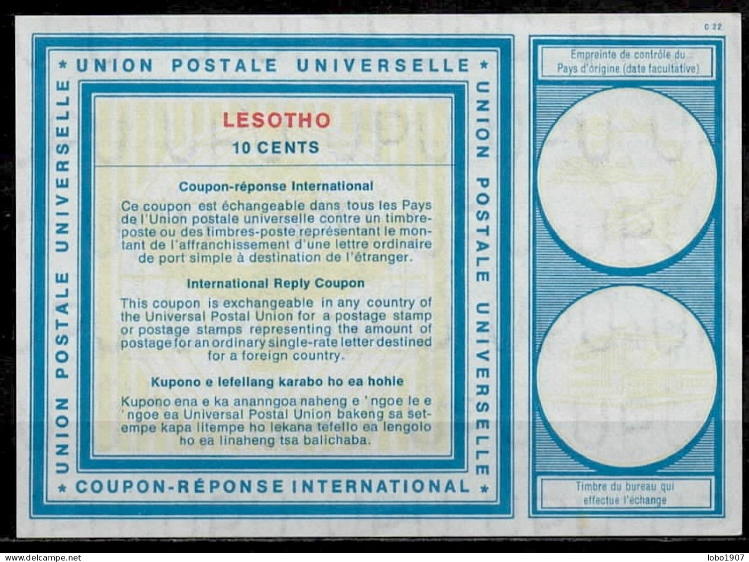 LESOTHO  Vi19  10 CENTS International Reply Coupon Reponse Antwortschein IRC IAS  MINT ** - Lesotho (1966-...)