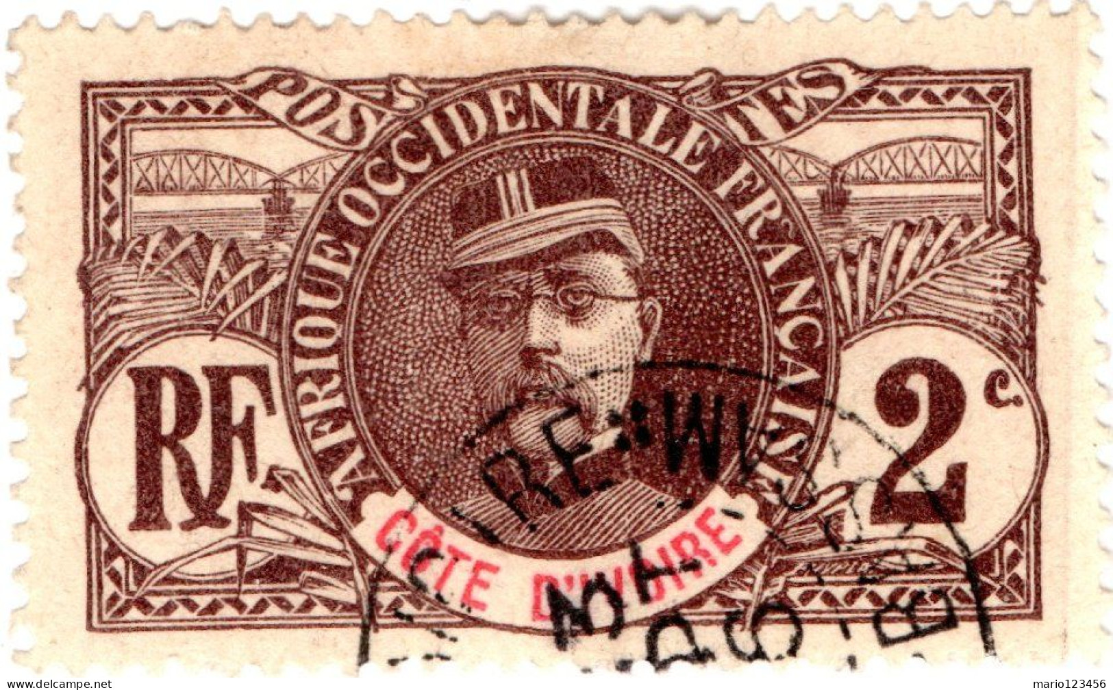 COSTA D’AVORIO, IVORY COAST, GENERALE FAIDHERBE, 2 C., 1906, FRANCOBOLLI USATI Scott:CI 22, Yt:CI 22 - Used Stamps