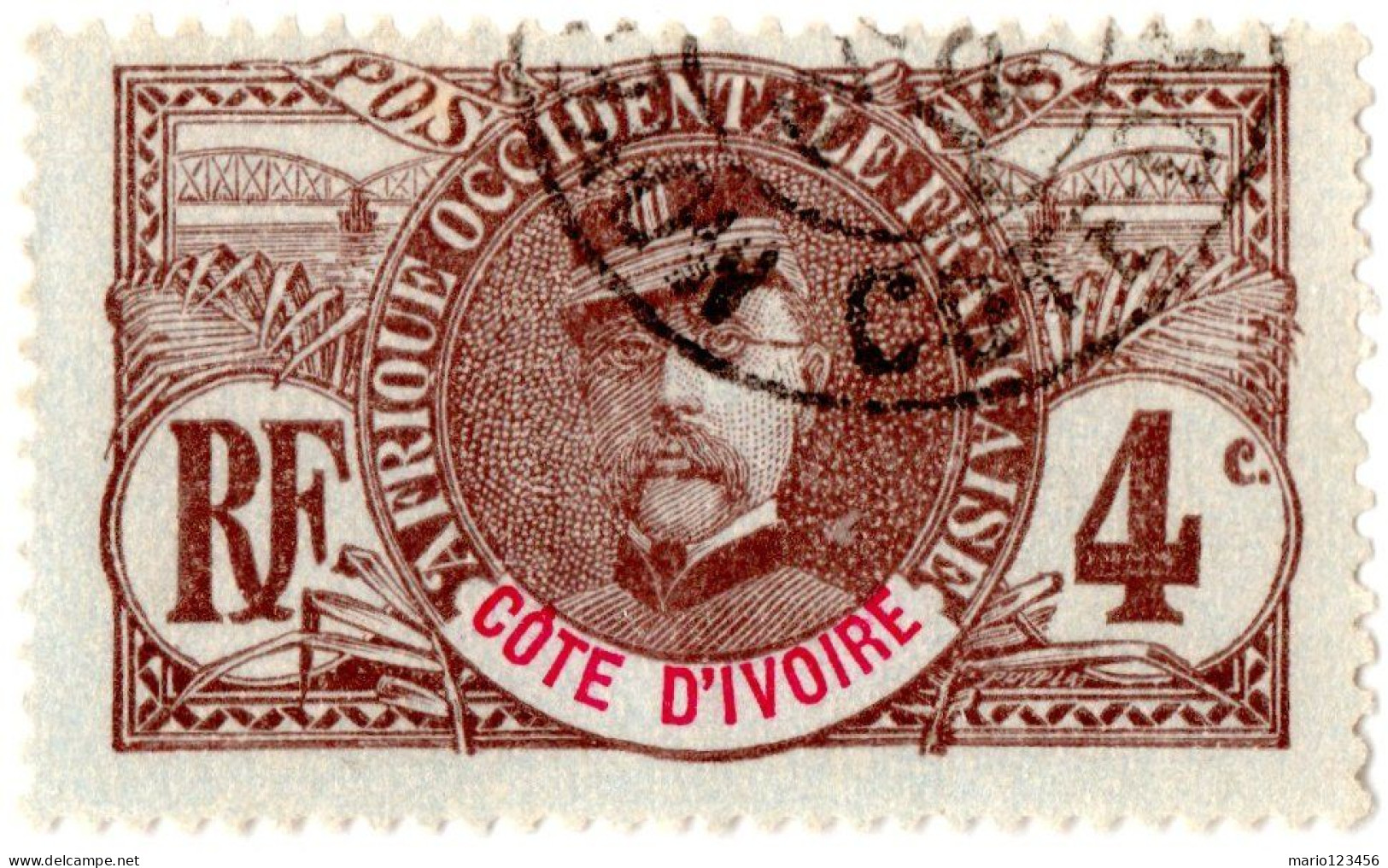 COSTA D’AVORIO, IVORY COAST, GENERALE FAIDHERBE, 4 C., 1906, FRANCOBOLLI USATI Scott:CI 23, Yt:CI 23 - Gebraucht