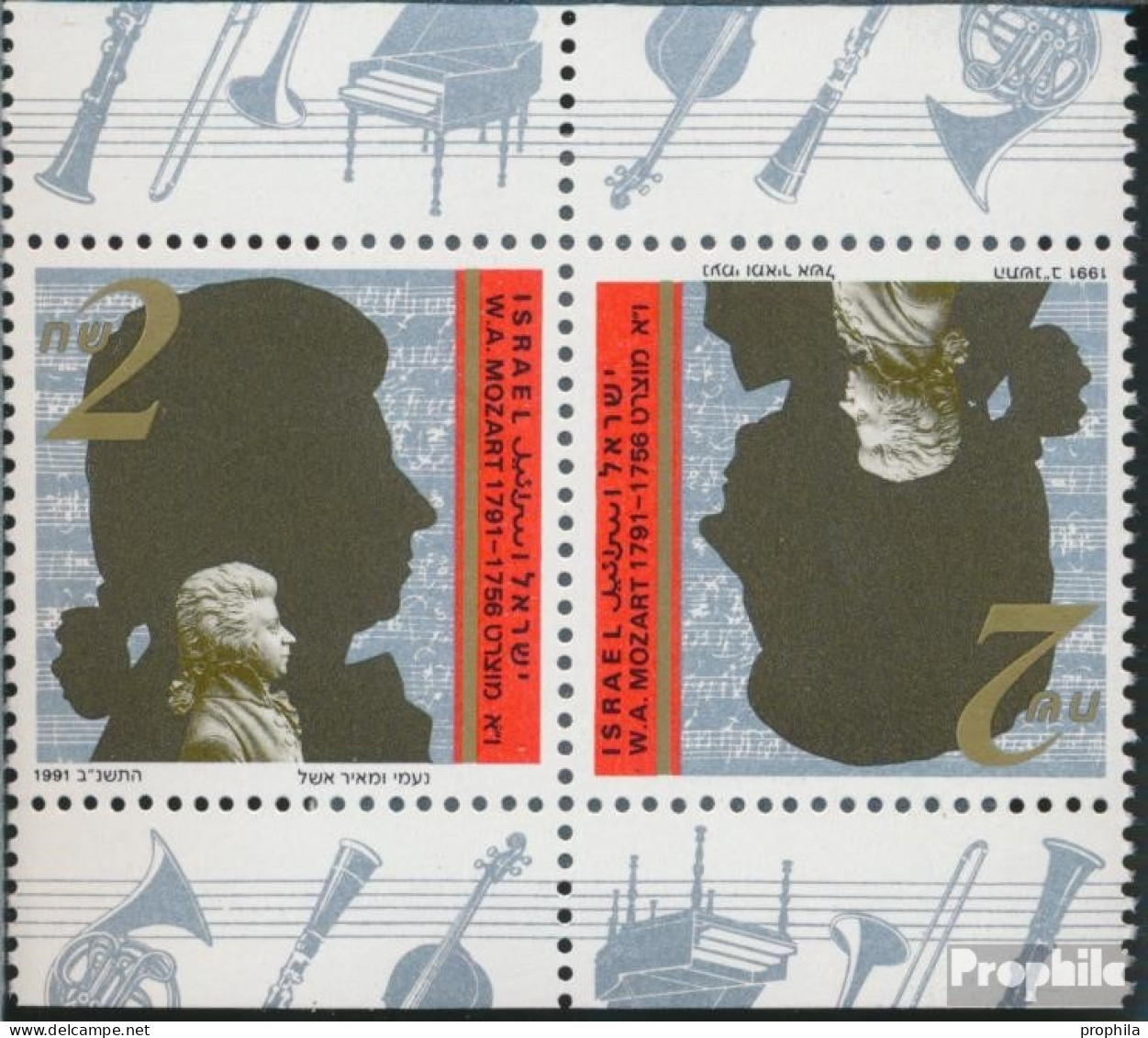 Israel 1204K Kehrdruckpaar (kompl.Ausg.) Postfrisch 1991 Wolfgang Amadeus Mozart - Neufs (sans Tabs)