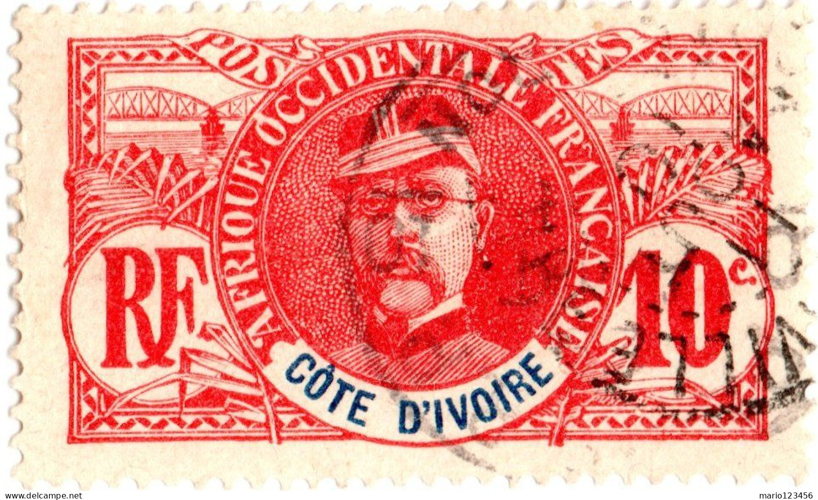 COSTA D’AVORIO, IVORY COAST, GENERALE FAIDHERBE, 10 C., 1906, FRANCOBOLLI USATI Scott:CI 25, Yt:CI 25 - Used Stamps