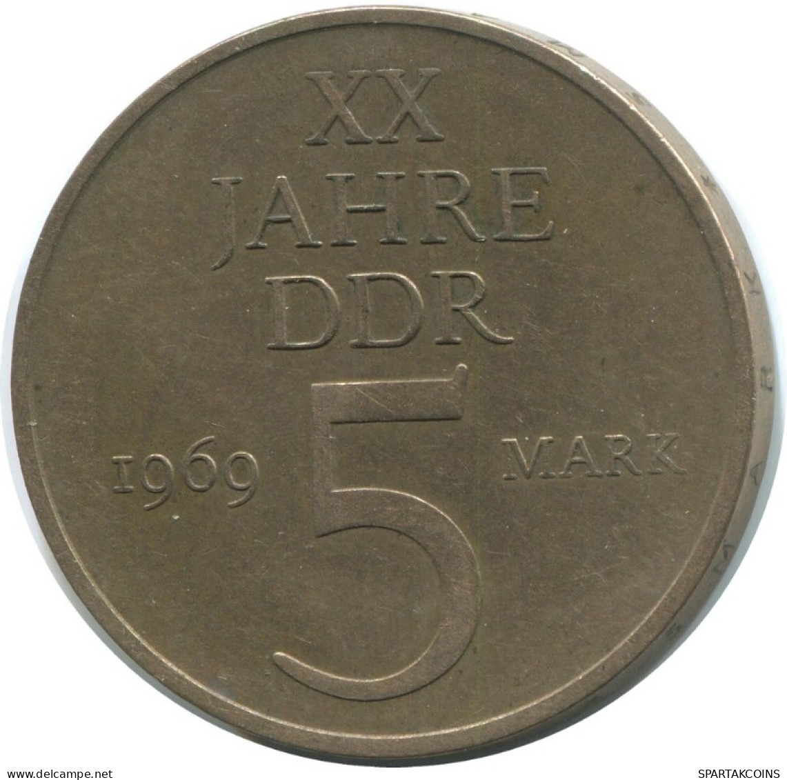 5 MARK 1969 20TH ANNIVERSARY DDR EAST ALEMANIA Moneda GERMANY #AE166.E.A - 5 Marchi