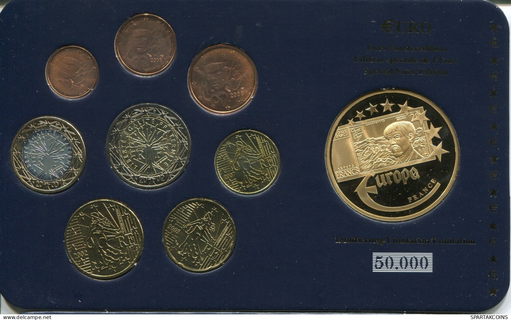 FRANCE 2000-2008 EURO SET + MEDAL UNC #SET1233.16.U.A - Frankrijk