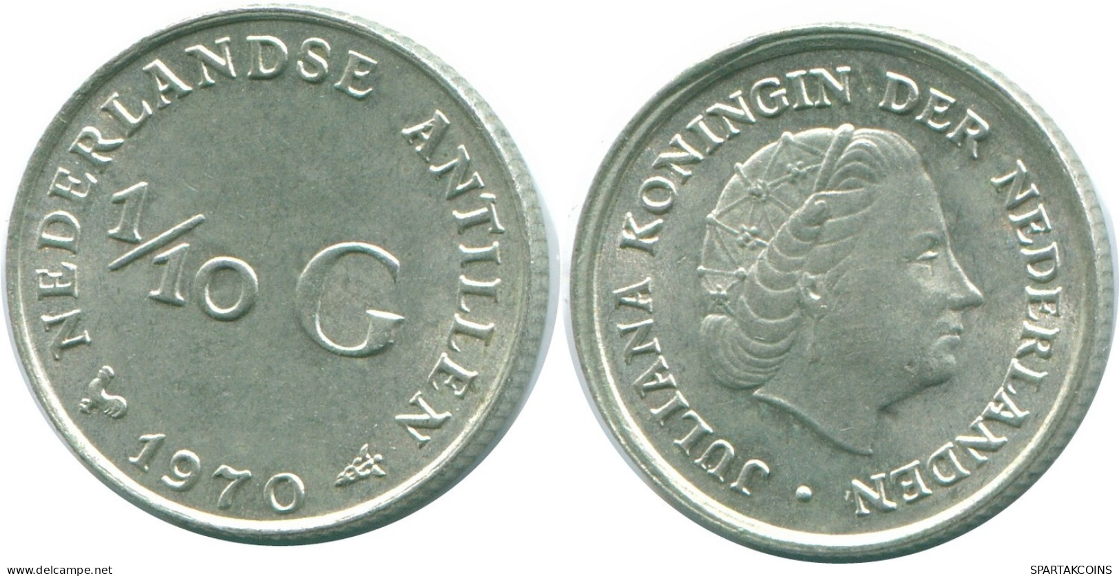 1/10 GULDEN 1970 NETHERLANDS ANTILLES SILVER Colonial Coin #NL12942.3.U.A - Antilles Néerlandaises