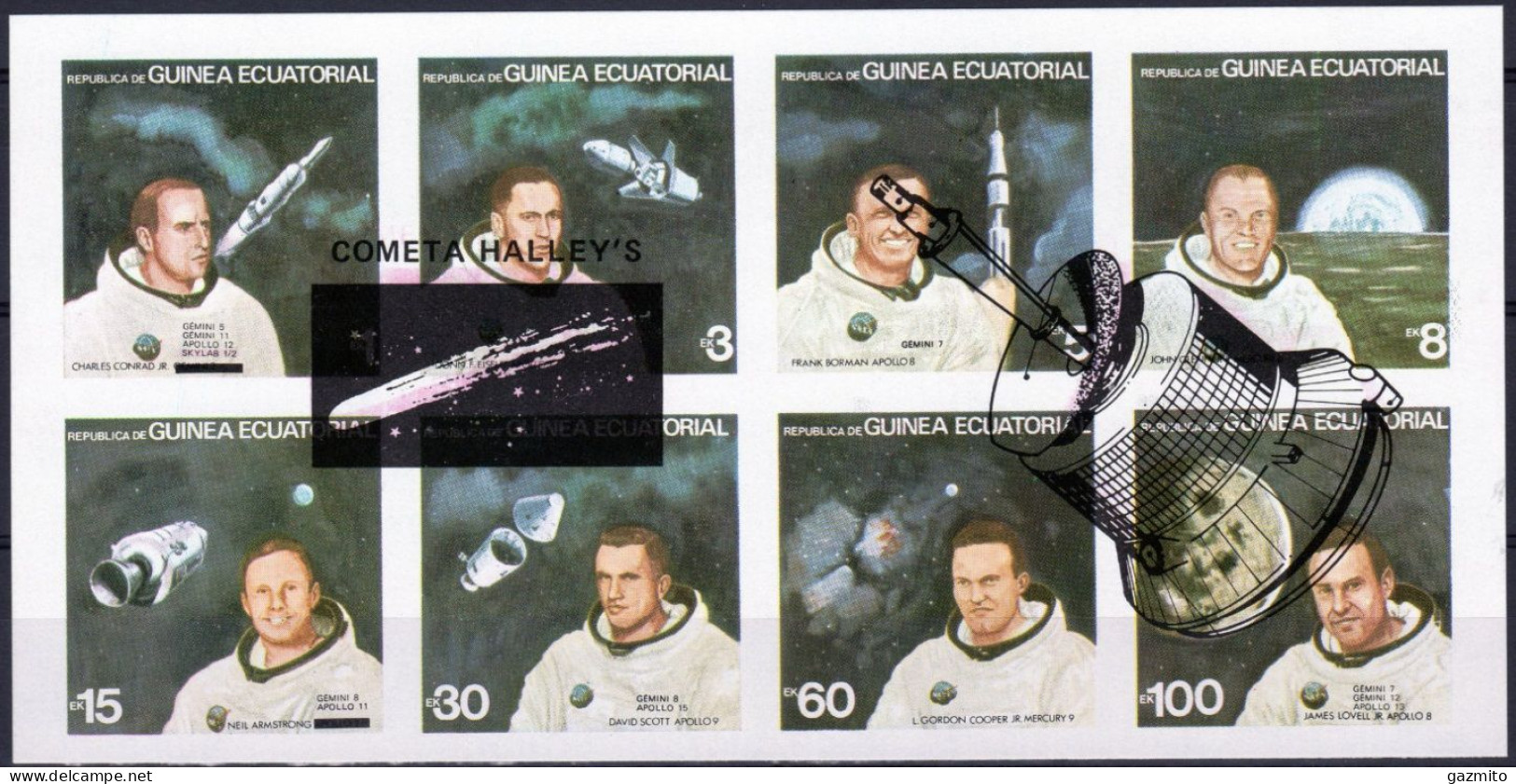 Guinea Equat. 1986, Space, Astronauts, BLACK Overpr. Halley's Comet, Sheetlet - Guinea Equatoriale