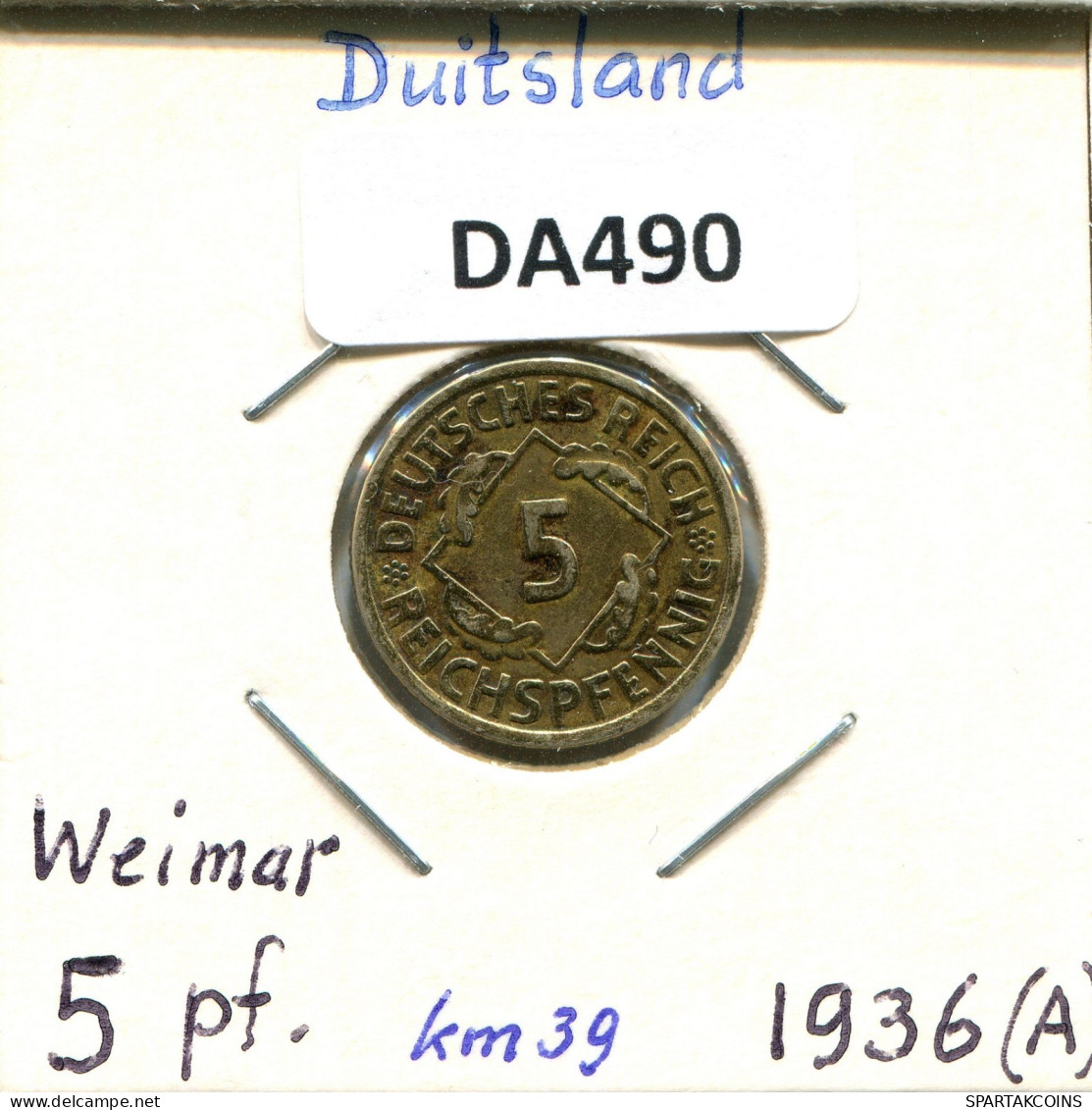5 REICHSPFENNIG 1936 A GERMANY Coin #DA490.2.U.A - 5 Reichspfennig