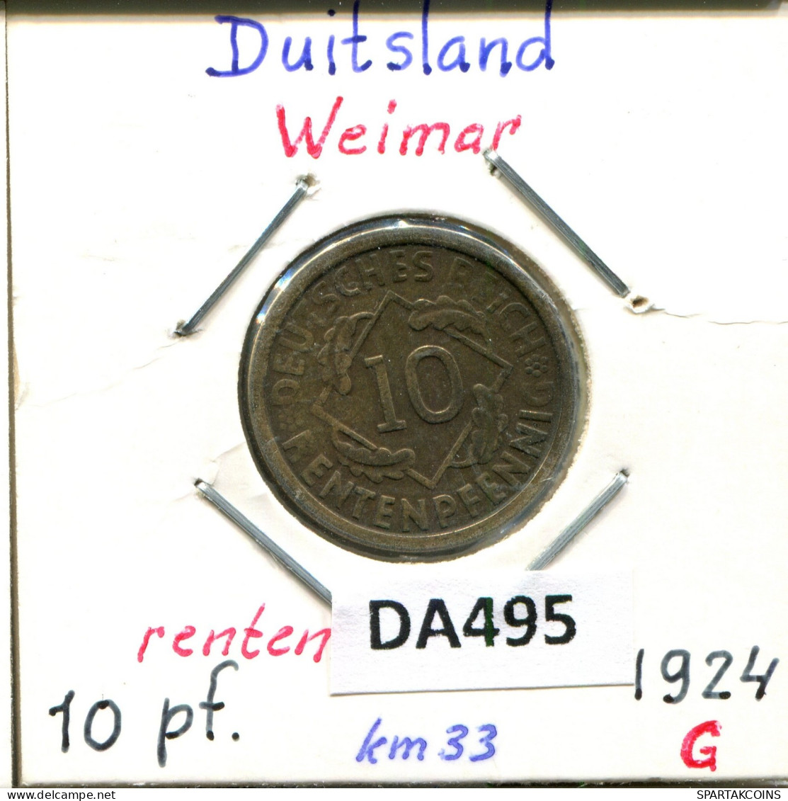 10 RENTENPFENNIG 1924 G DEUTSCHLAND Münze GERMANY #DA495.2.D.A - 10 Renten- & 10 Reichspfennig