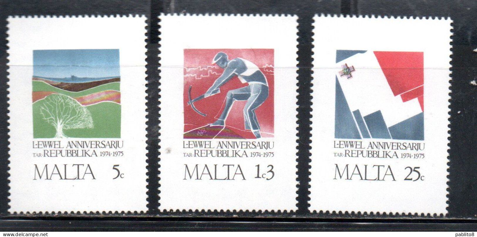 MALTA 1975 FIRST ANNIVERSARY OF REPUBLIC ANNIVERSARIO DELLA REPUBBLICA COMPLETE SET SERIE COMPLETA MNH - Malta