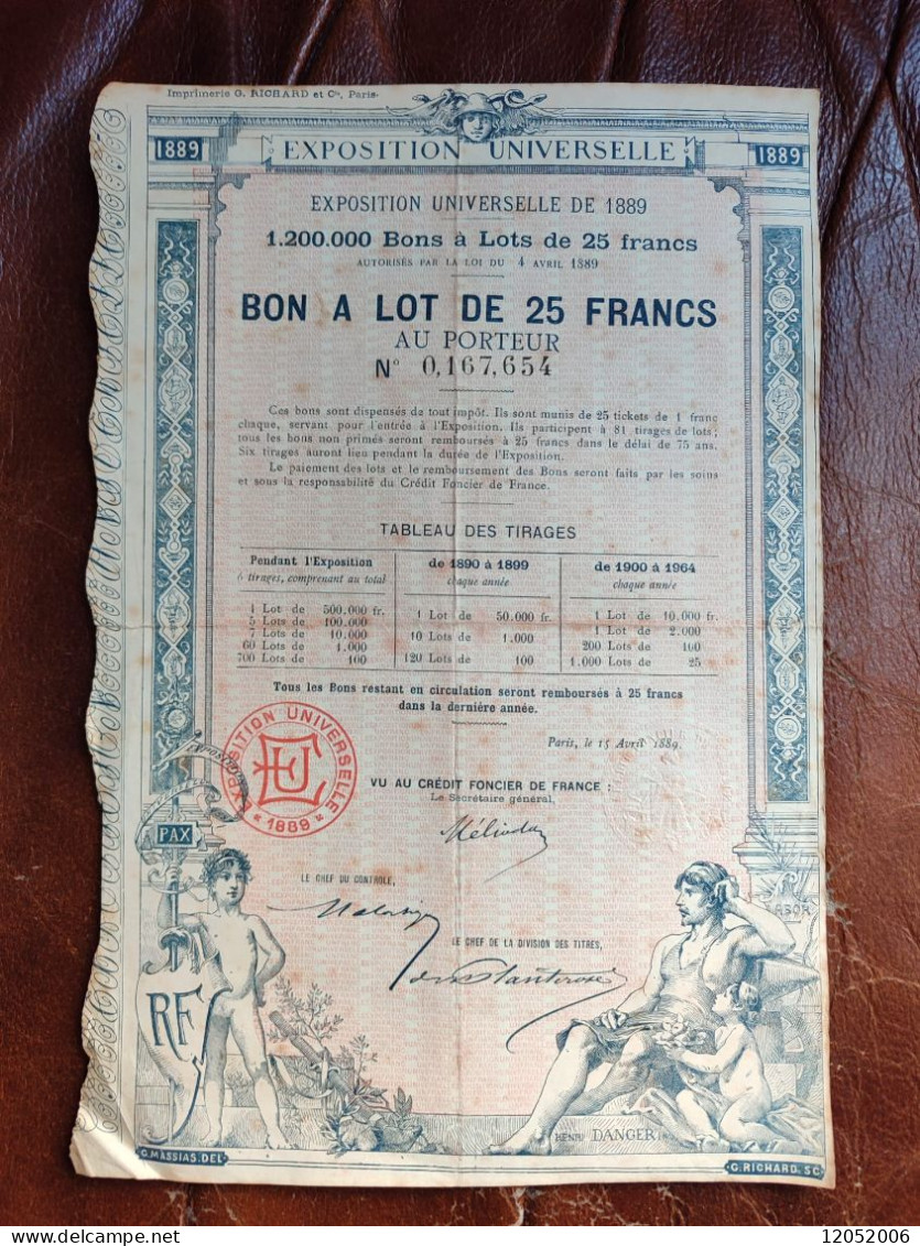 Bon Au Porteur De 25 Francs  Exposition Universelle De 1899 - Otros & Sin Clasificación