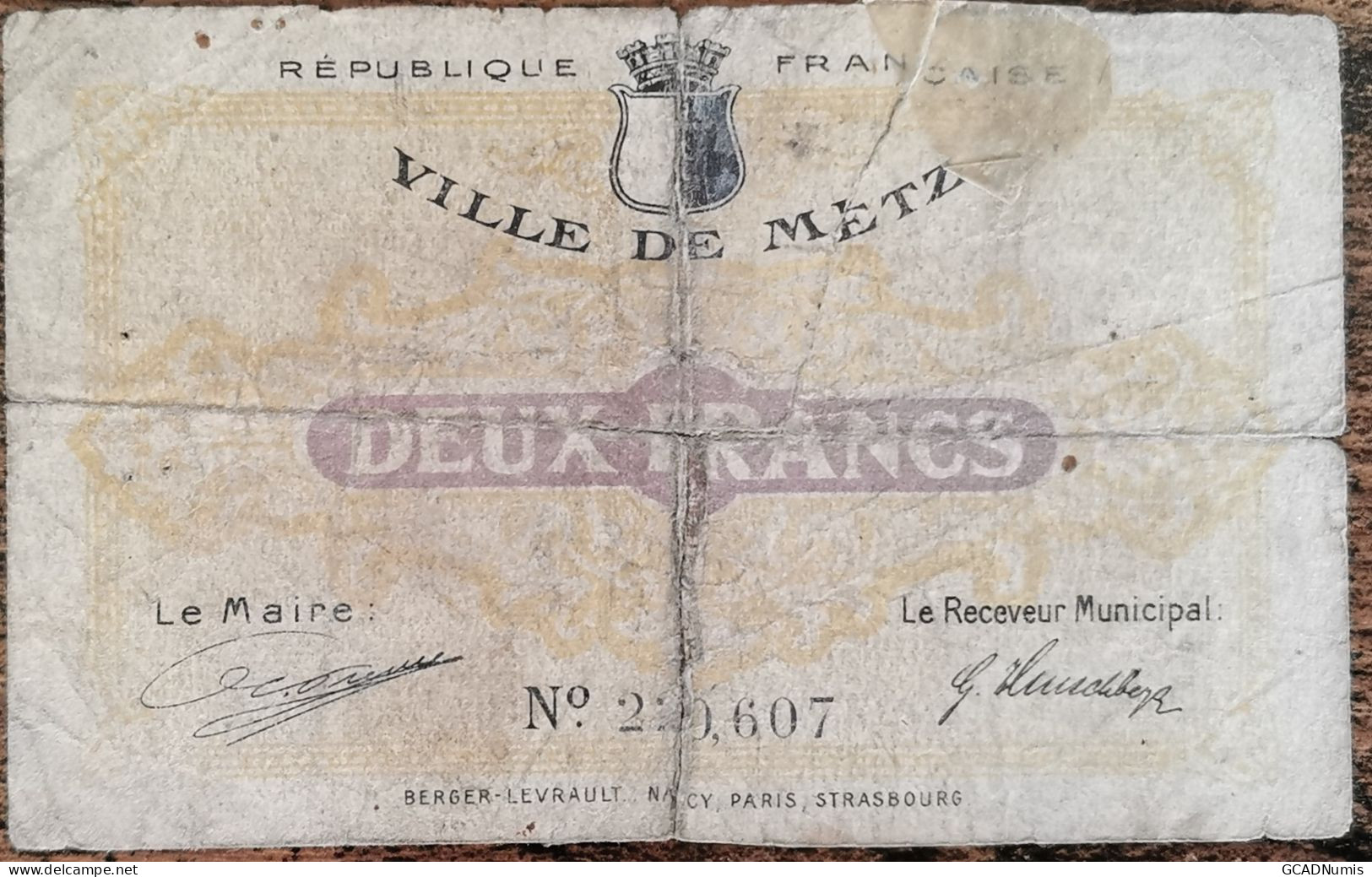 Billet 2 Francs Chambre De Commerce De Metz 1919  Nécessité - 220607 (cf Photos) - Chamber Of Commerce