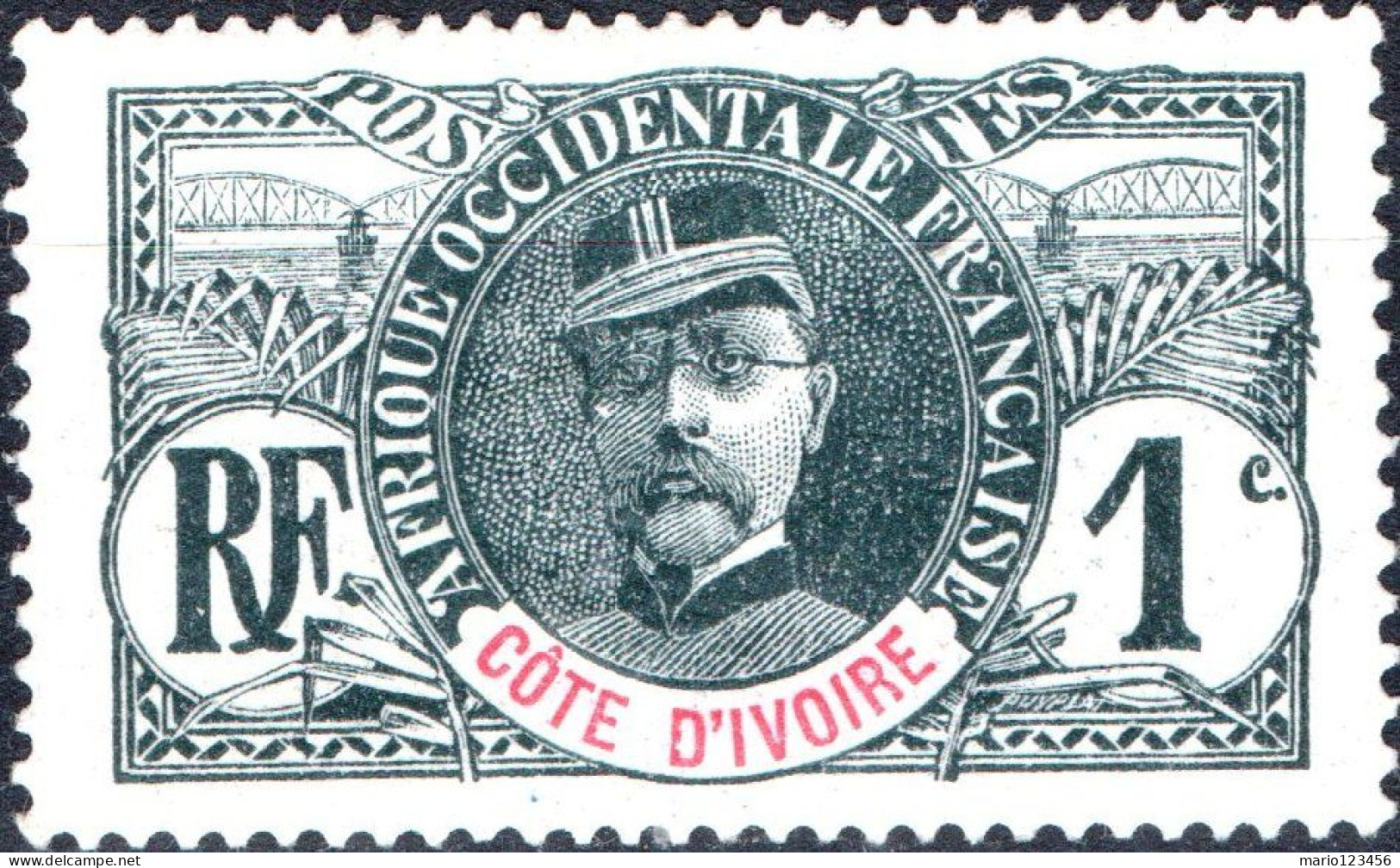 COSTA D’AVORIO, IVORY COAST, GENERALE FAIDHERBE, 1 C., 1906, FRANCOBOLLI NUOVI (MLH*) Scott:CI 21, Yt:CI 21 - Neufs