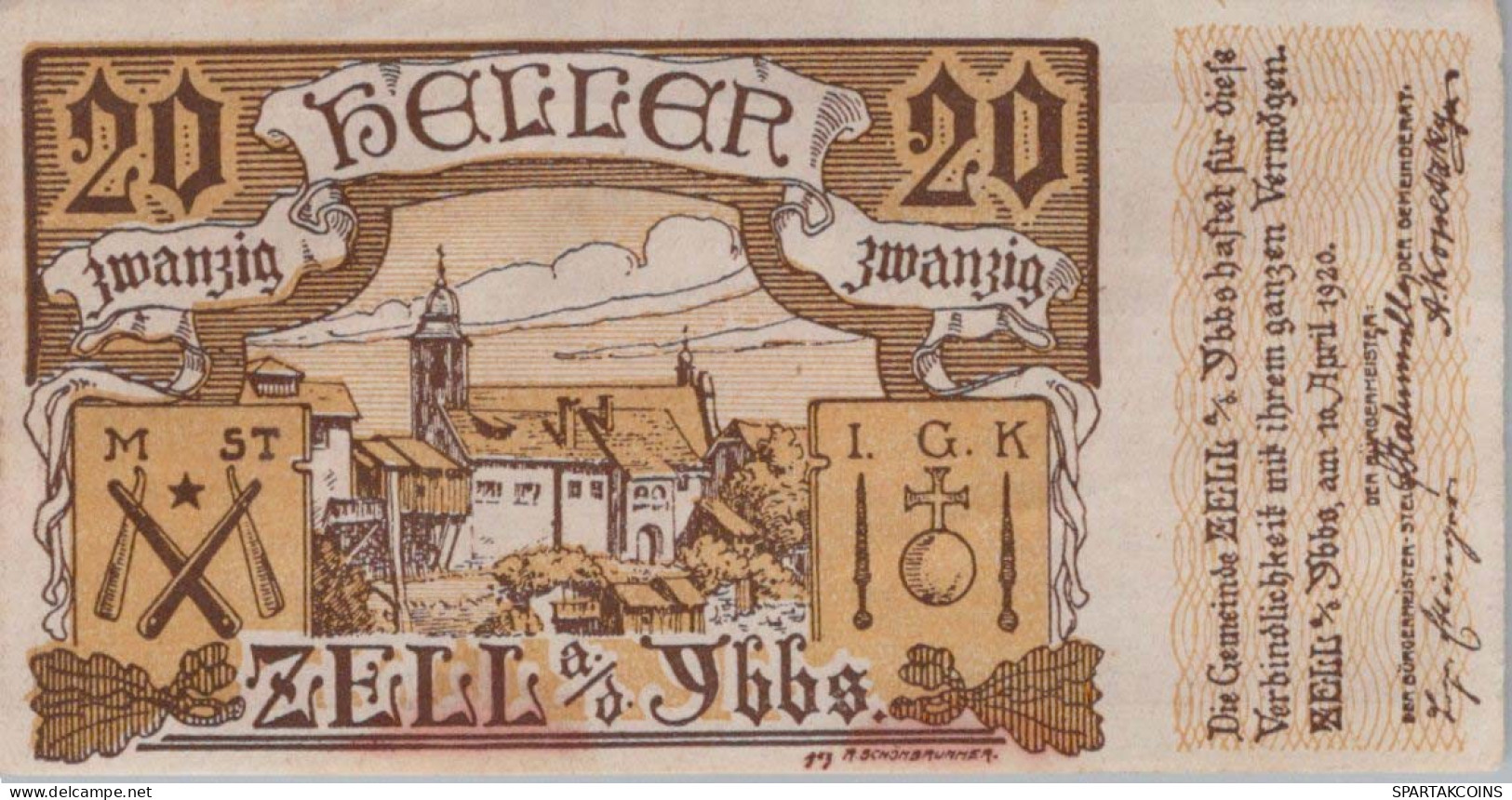 20 HELLER 1920 Stadt ZELL AN DER YBBS Niedrigeren Österreich Notgeld #PE106 - [11] Local Banknote Issues