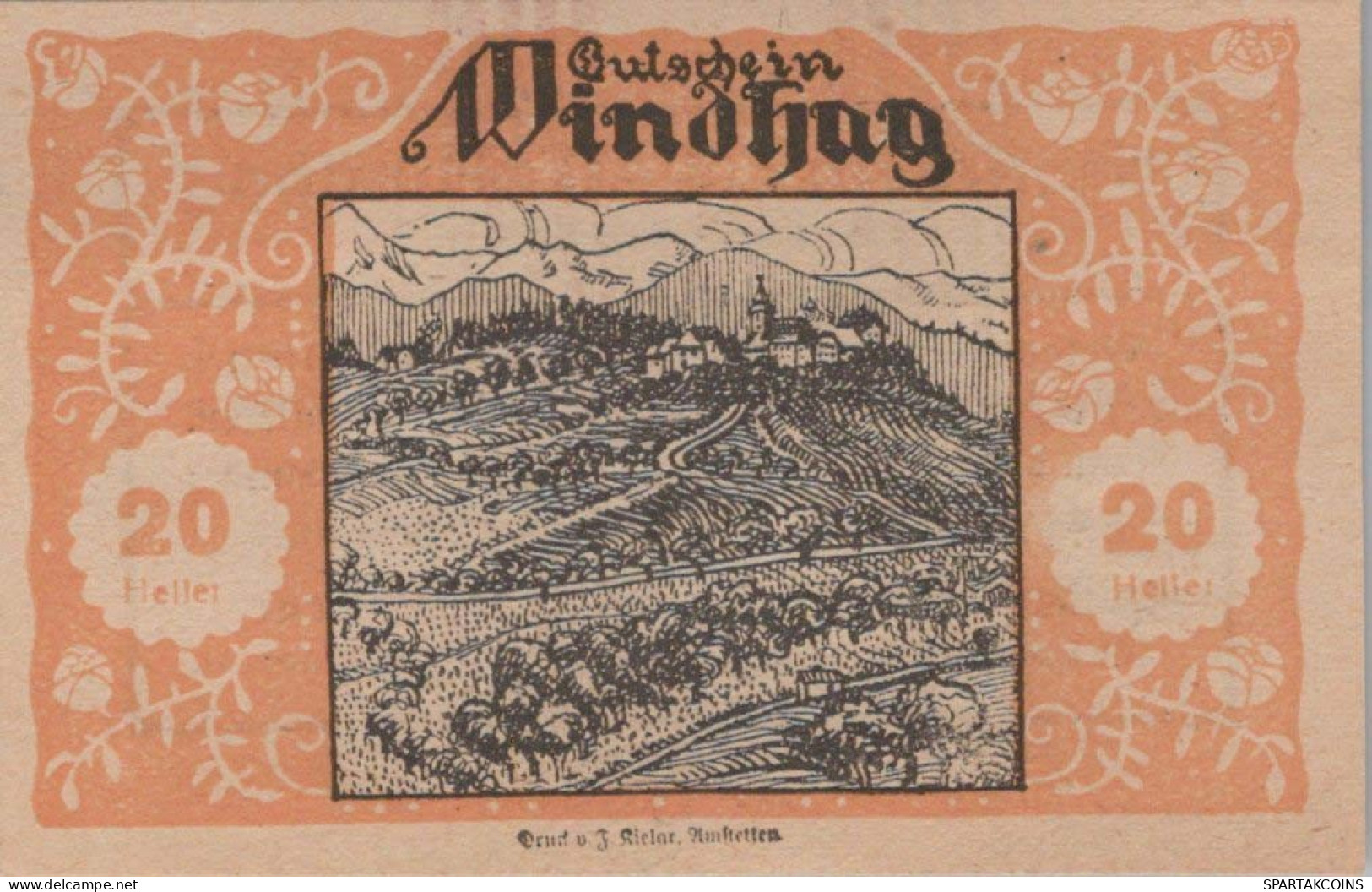 20 HELLER 1920 Stadt WINDHAG Niedrigeren Österreich Notgeld Papiergeld Banknote #PG749 - [11] Local Banknote Issues