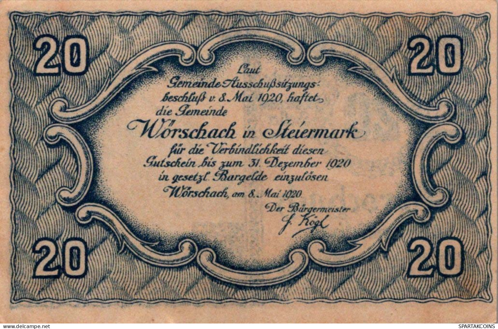 20 HELLER 1920 Stadt WoRSCHACH Styria Österreich Notgeld Banknote #PF271 - [11] Local Banknote Issues