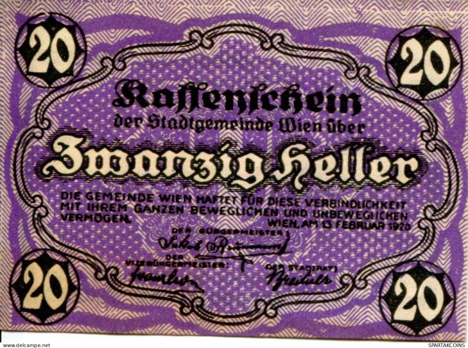 20 HELLER 1920 Stadt Wien Österreich Notgeld Papiergeld Banknote #PL575 - [11] Local Banknote Issues