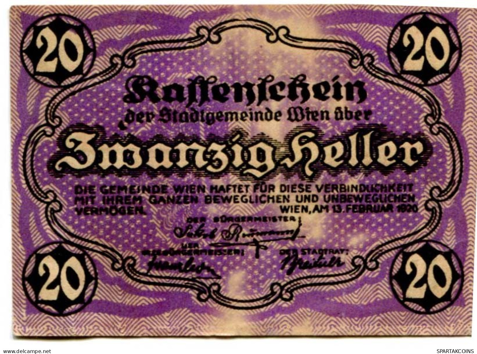 20 HELLER 1920 Stadt Wien Österreich Notgeld Papiergeld Banknote #PL573 - [11] Local Banknote Issues