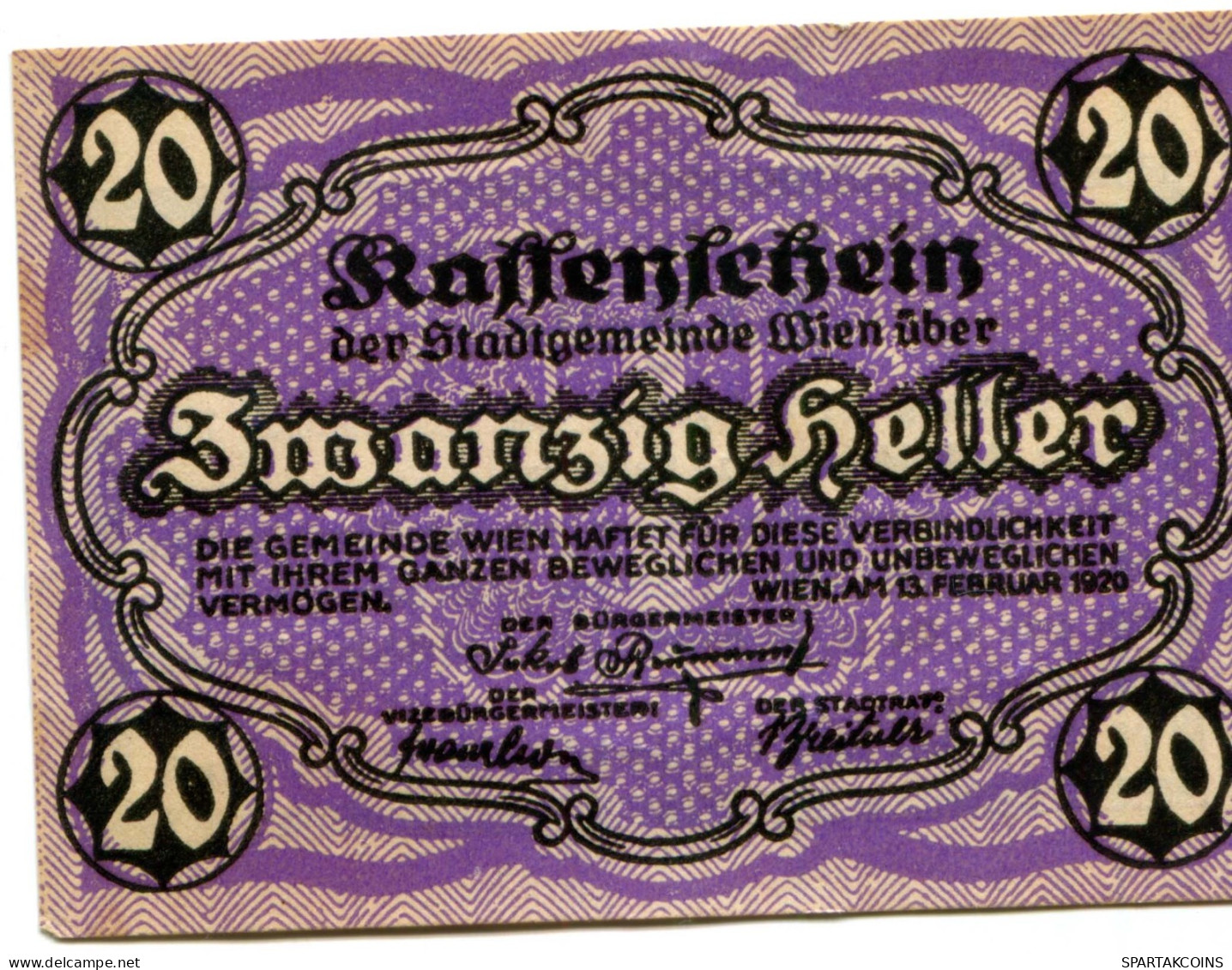20 HELLER 1920 Stadt Wien Österreich Notgeld Papiergeld Banknote #PL556 - [11] Local Banknote Issues