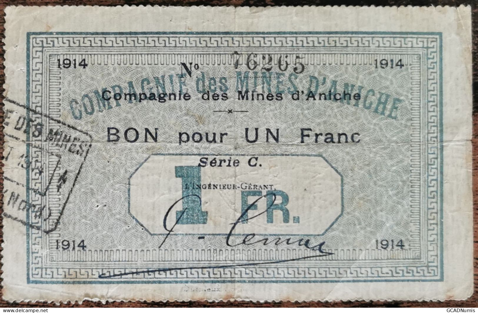 Billet Nécessité Bon 1 Franc Compagnie Des Mines D'Aniche 1914 - Série C  76265 - Notgeld