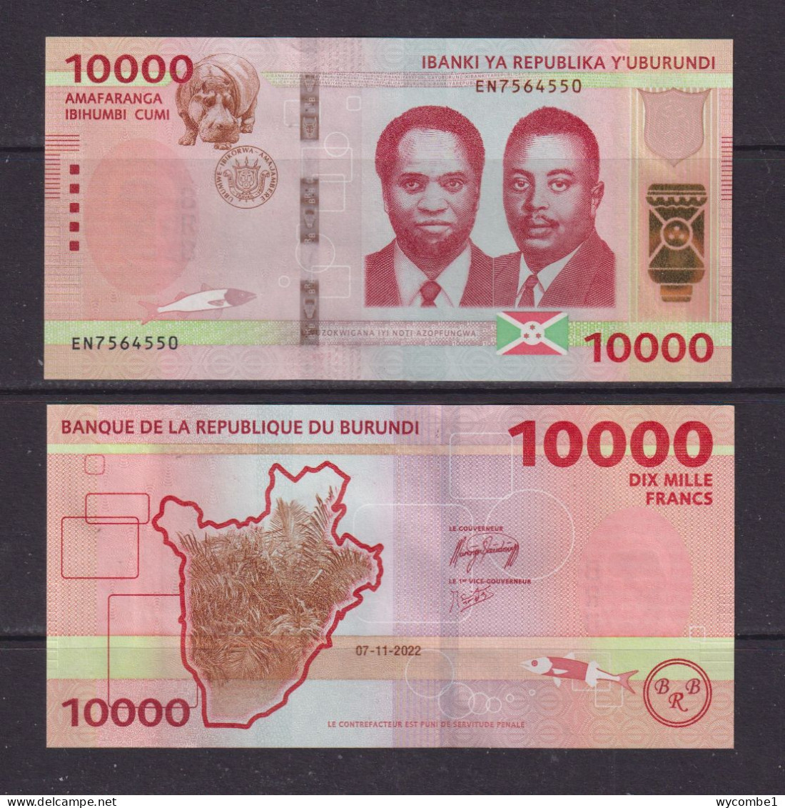 BURUNDI -  2022 10000 Francs UNC Banknote - Burundi