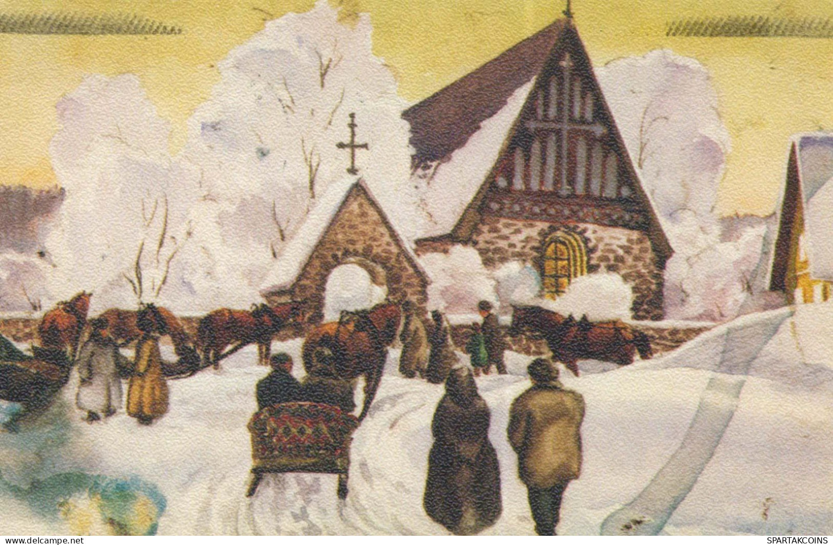 Feliz Año Navidad IGLESIA Vintage Tarjeta Postal CPSMPF #PKD626.ES - New Year