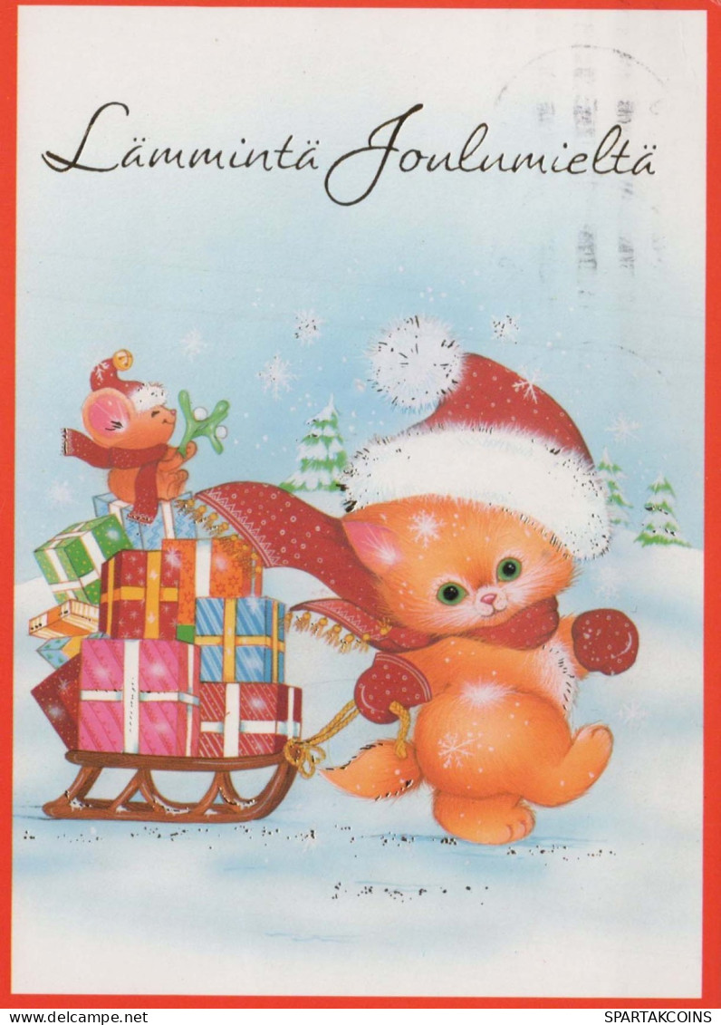 Feliz Año Navidad OSO Animales Vintage Tarjeta Postal CPSM #PBS120.ES - New Year