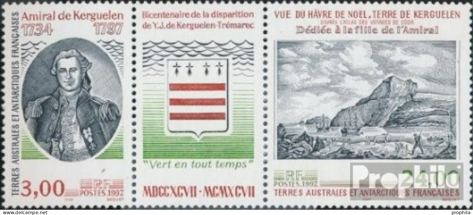 Französ. Gebiete Antarktis 371-372 Dreierstreifen (kompl.Ausg.) Postfrisch 1997 Admiral Yves Joseph De Kerguelen - Unused Stamps