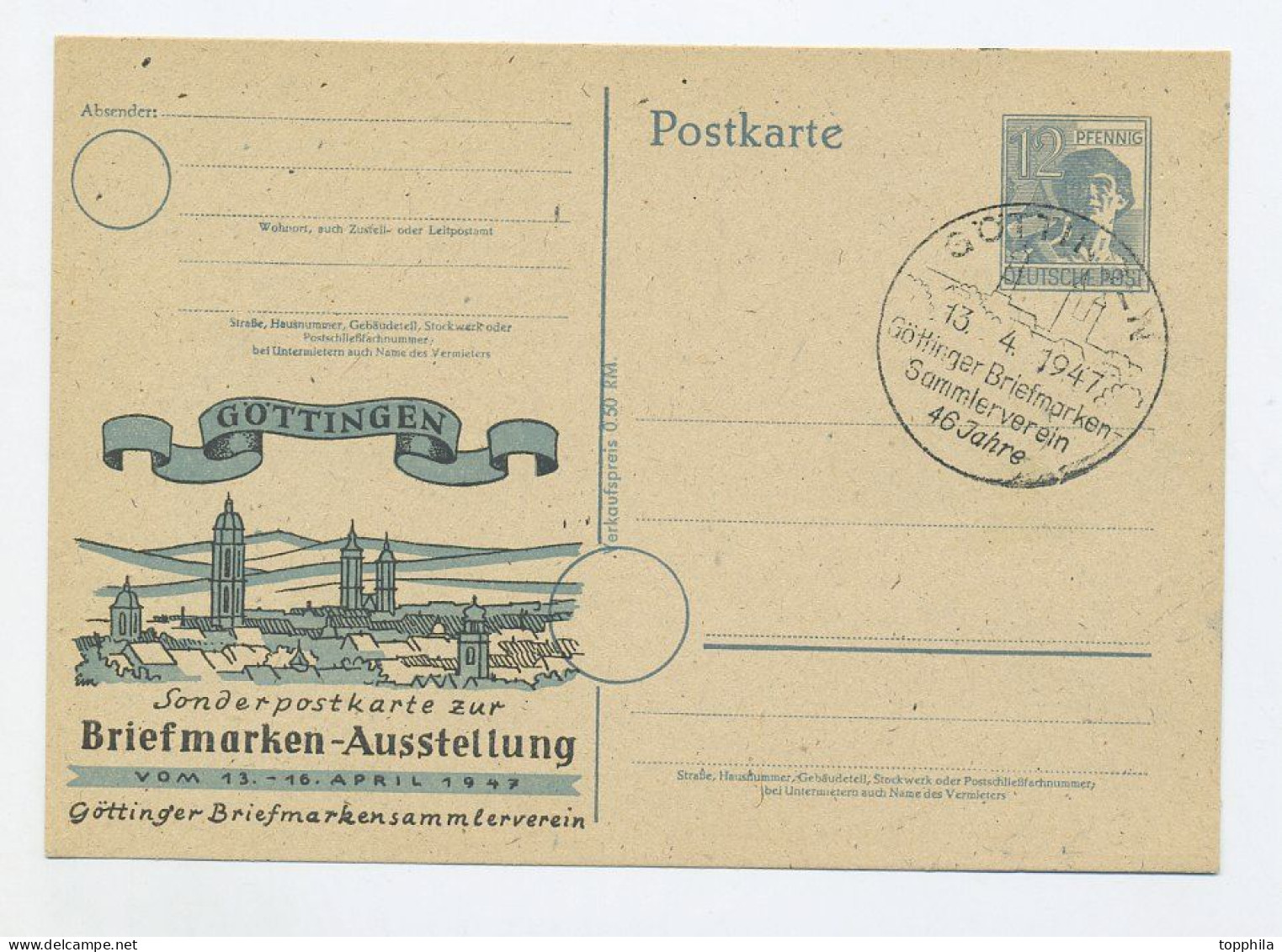 1947 All. Bes. Privatganzsache P962 Mit Farbigem Zudruck Briefmarkenausstellung Göttingen - Postwaardestukken