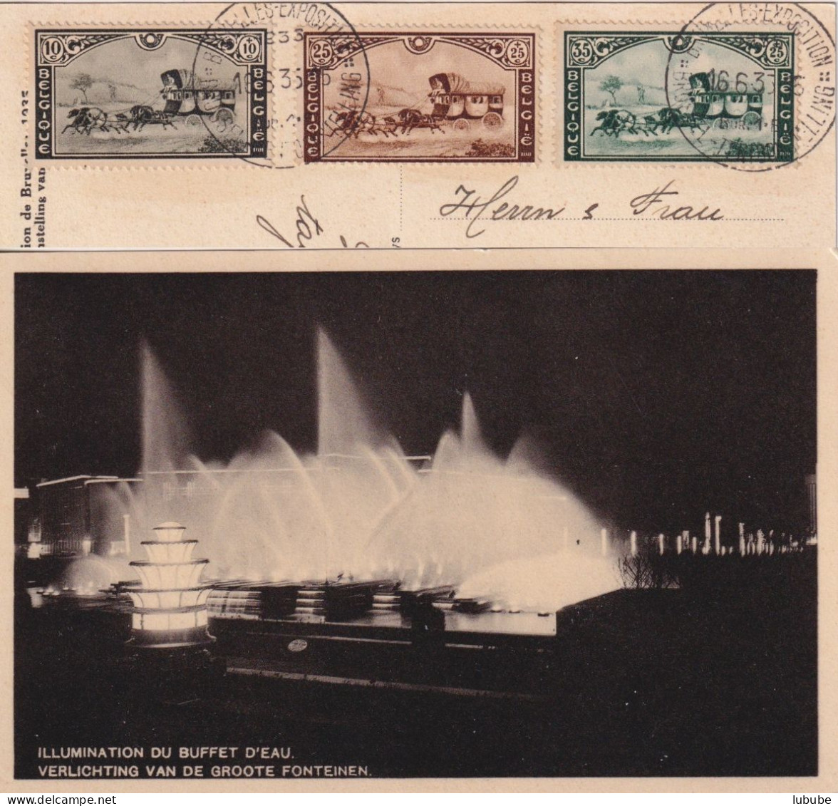 AK  "Exposition De Bruxelles - Illumination Du Buffet D'eau"  (Sonderstempel)       1935 - Covers & Documents