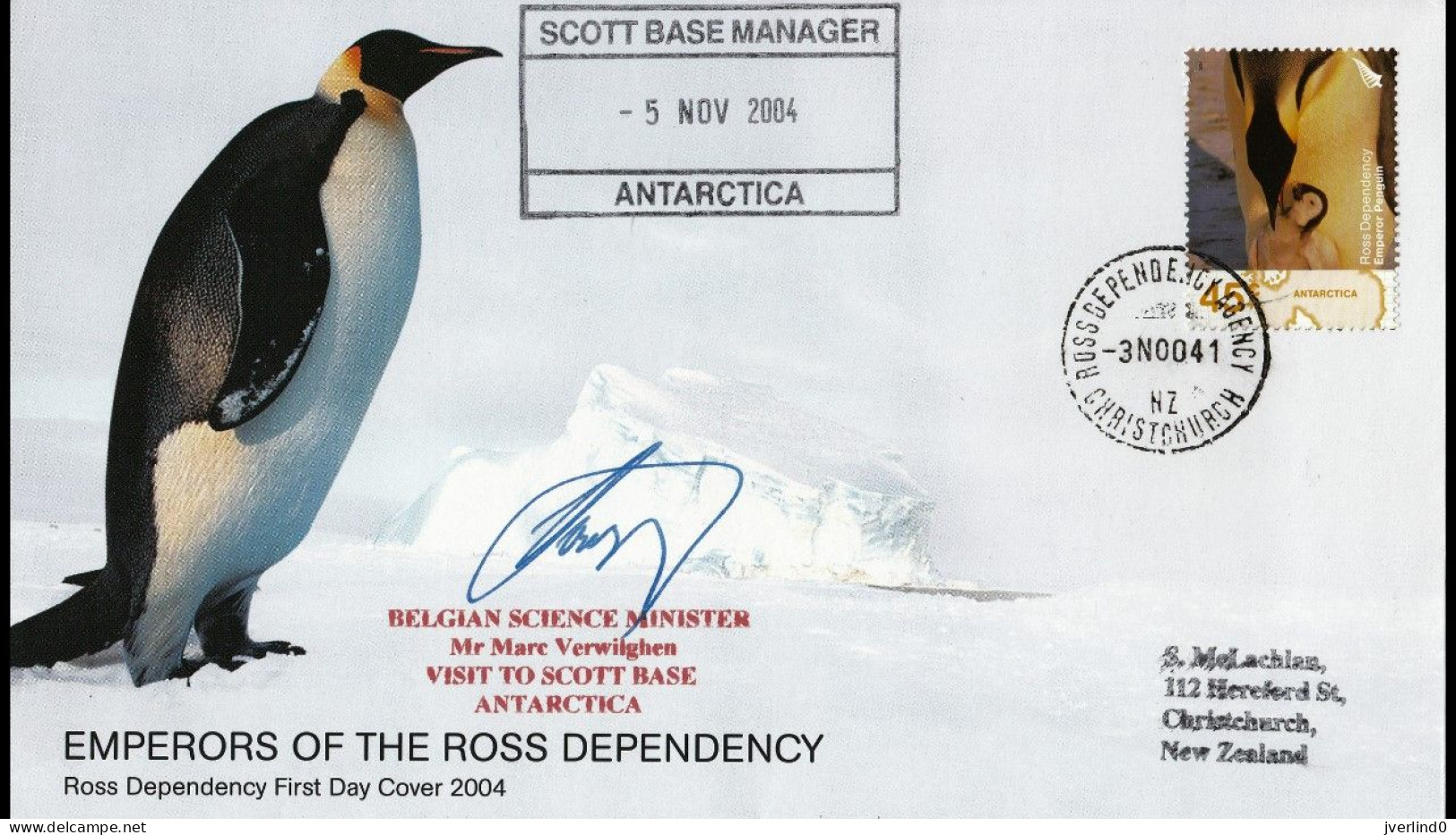 Ross Dependency Antarctica 2004 -  Visit Belgian Science Minister Verwilghen To Scott Base - Signed - Storia Postale