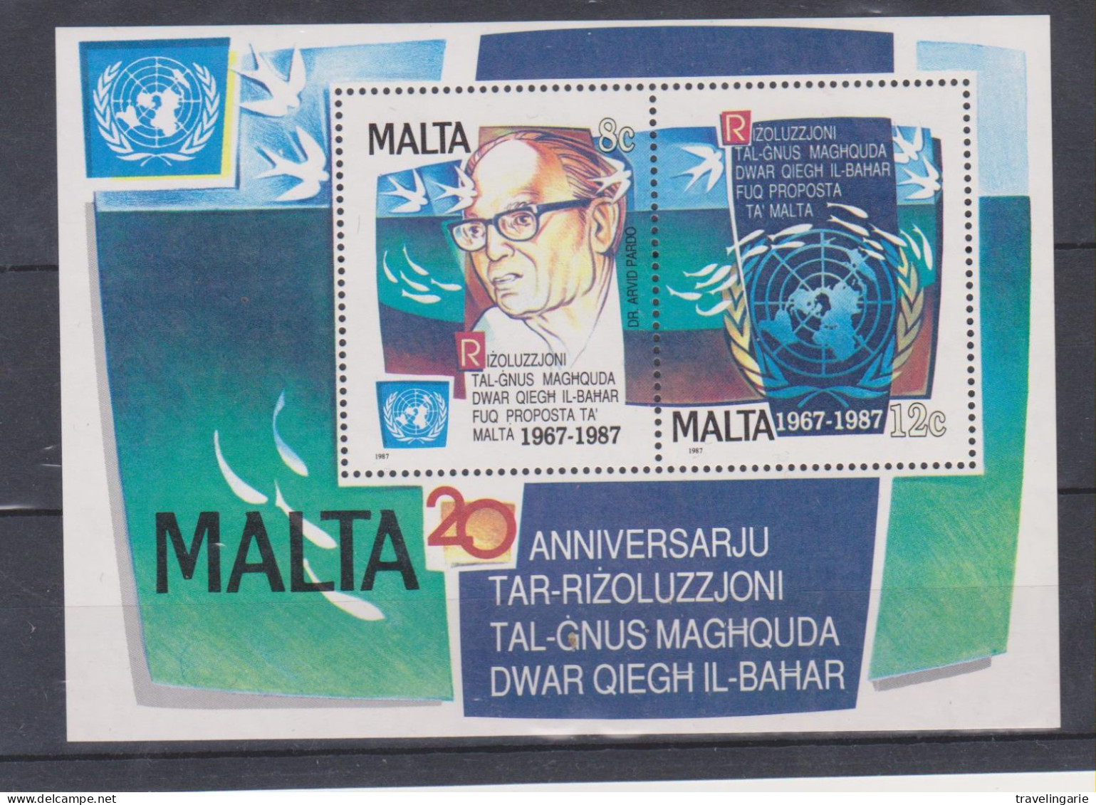 Malta 1987 S/S United Nations  Seabed Resolution MNH ** - VN