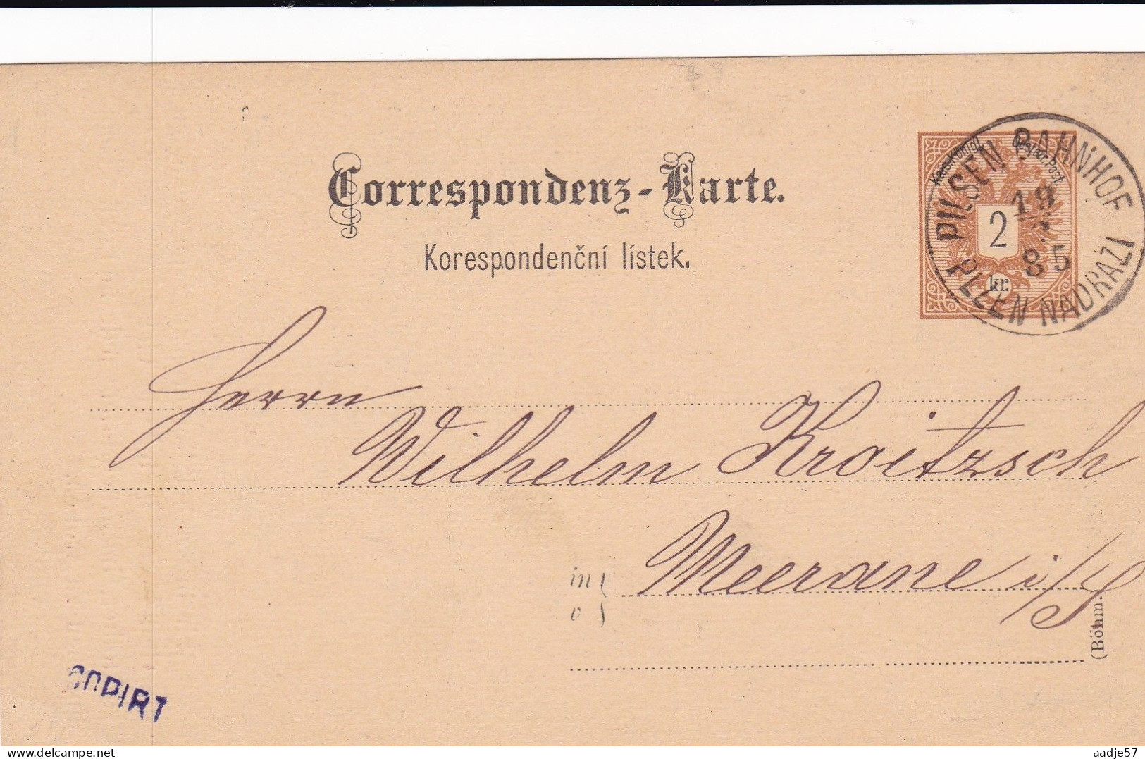 Czechoslovakia Correspondenz - Karte Stempel Pilsen Bahnhof  19-02-1885 Railwaycard - Trains