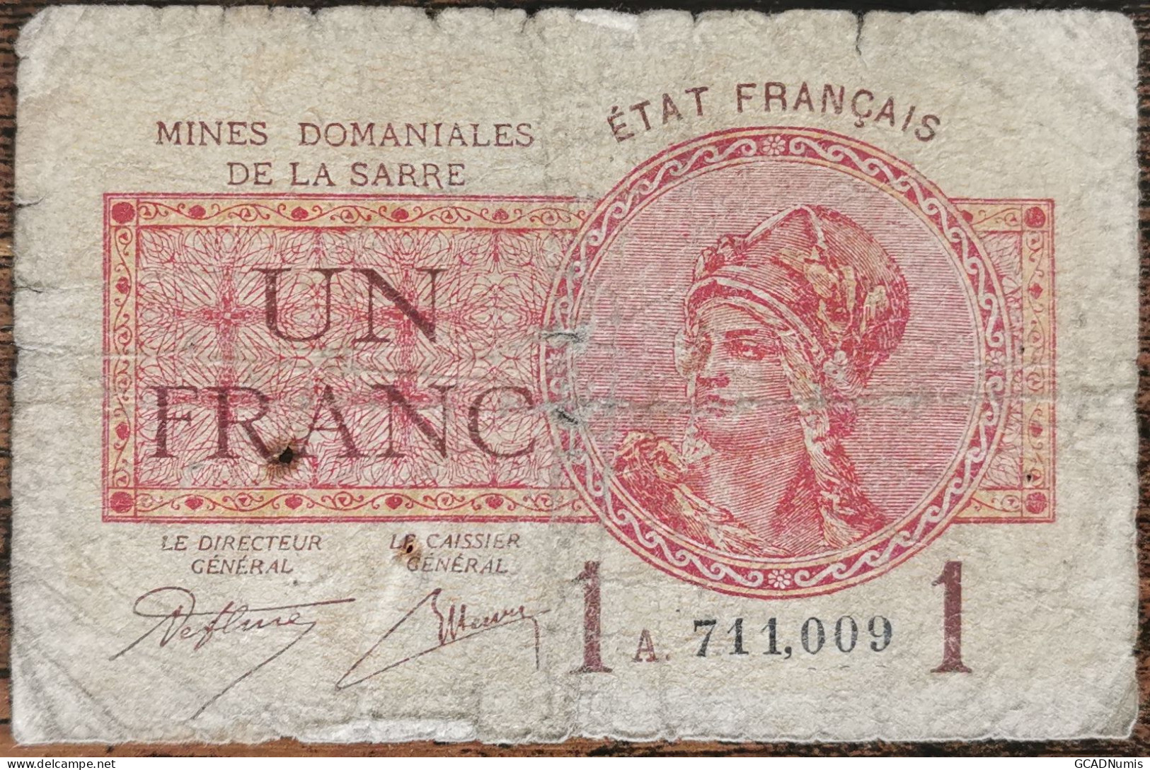 Billet De 1 Franc MINES DOMANIALES DE LA SARRE état Français A 711009  Cf Photos - 1947 Sarre