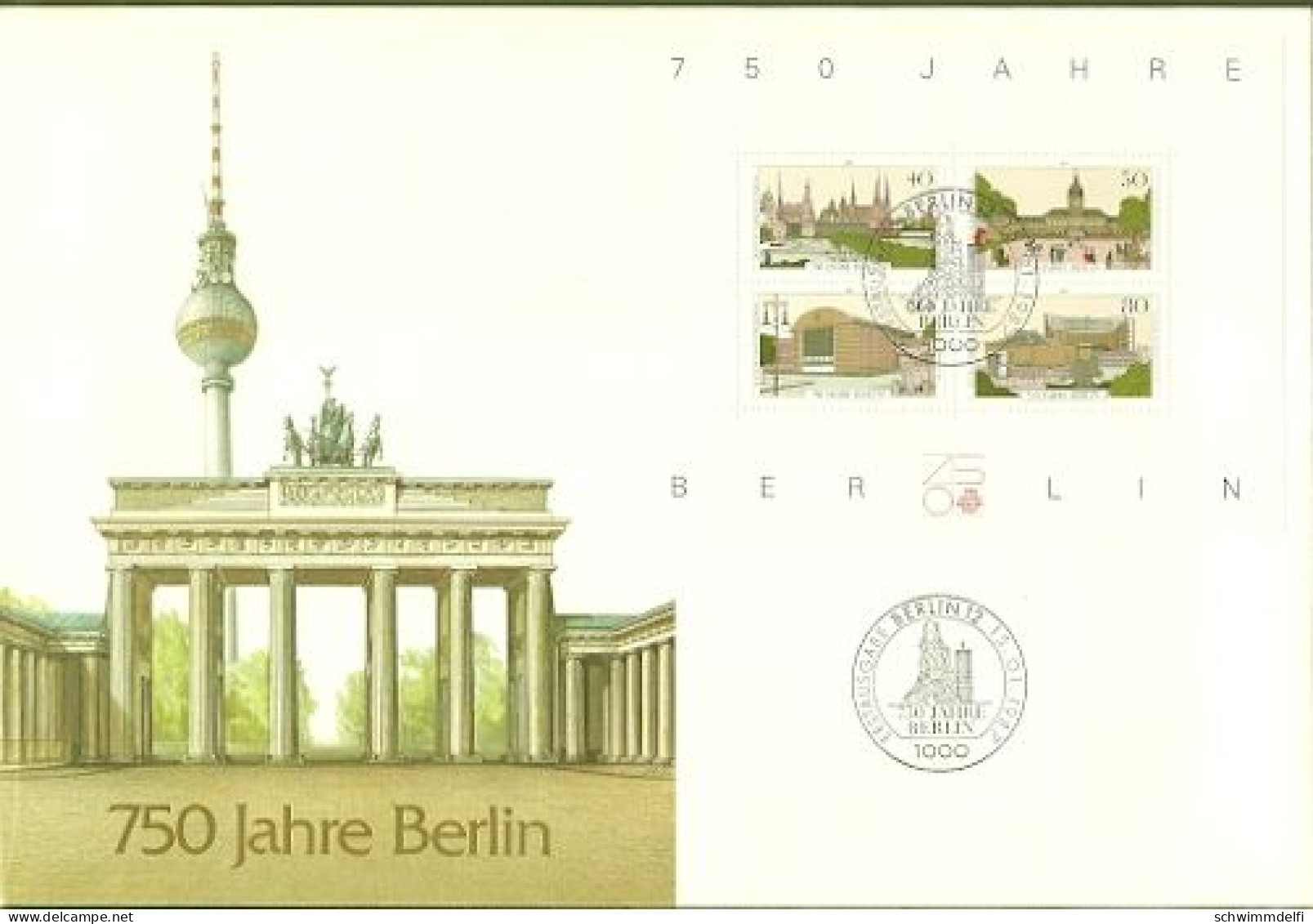 ALEMANIA - GDR - DDR - GERMANY - SOBRE DE PRIMER DÍA DE CIRCULACIÓN, 15.01.1987 - 750 AÑOS BERLÍN - CON BLOQUE COMPLETO - Sobres - Nuevos