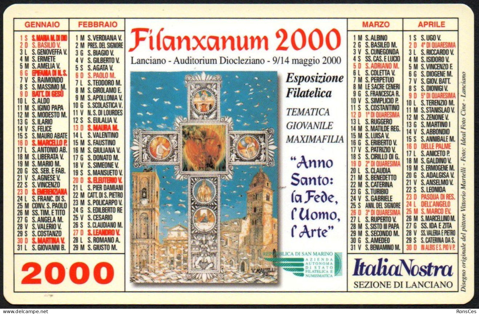 ITALIA 2000 - CALENDARIO TASCABILE - FILANXANUM 2000 - MOSTRA: ANNO SANTO, LA FEDE, L'UOMO, L'ARTE - I - Kleinformat : 1991-00