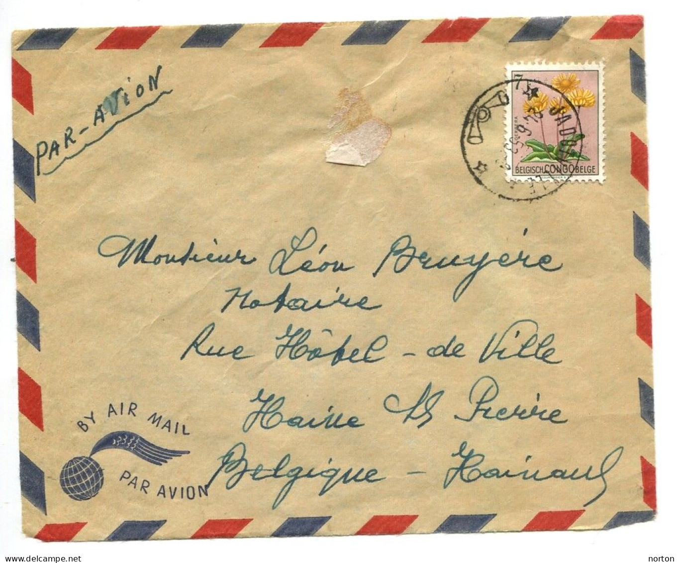 Congo Jadotville Oblit. Keach 10(A-) Sur C.O.B. 318 Sur Lettre Vers Haine St Pierre Le 24/06/1953 - Covers & Documents